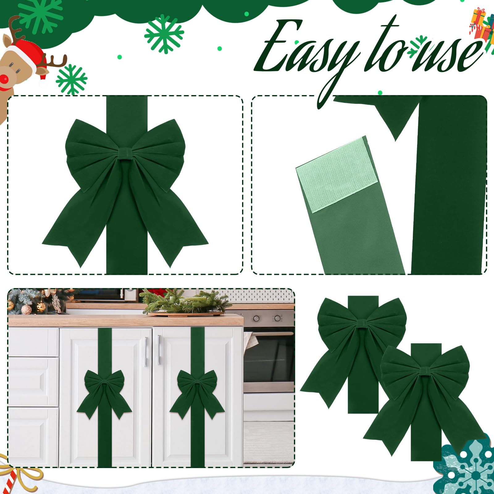 Syhood 8 Pieces Christmas Cabinet Big Bows Door Decorative Ribbon Festive Large Cabinet Ribbon Bows for Kitchen Cabinets Furnitu
