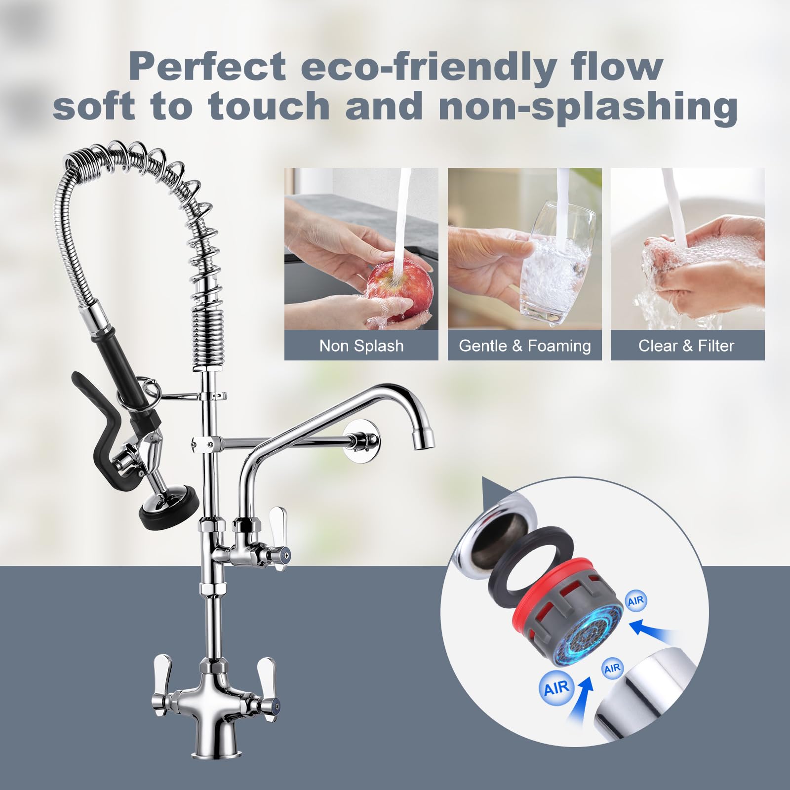 Iviga Single Hole 27'' Height Commercial Kitchen Faucet Deck Mount With Pre-Rinse Sprayer, Commercial Sink Faucet With 10'' Add-