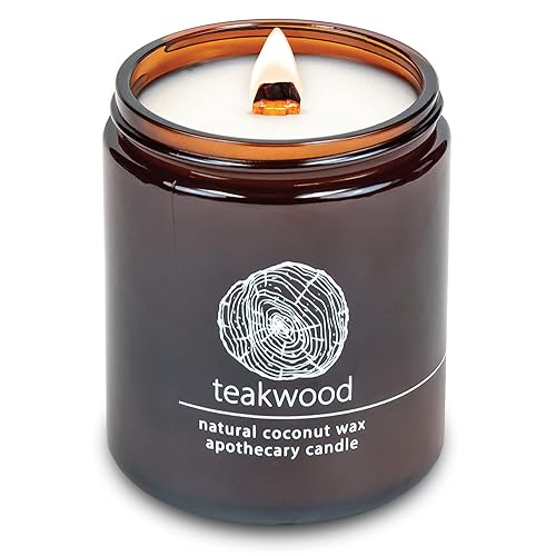 Hemlock Park Crackling Wood Wick Candle Handcrafted with Natural Coconut Wax and Essential Oils (Teakwood, Standard 8 oz)