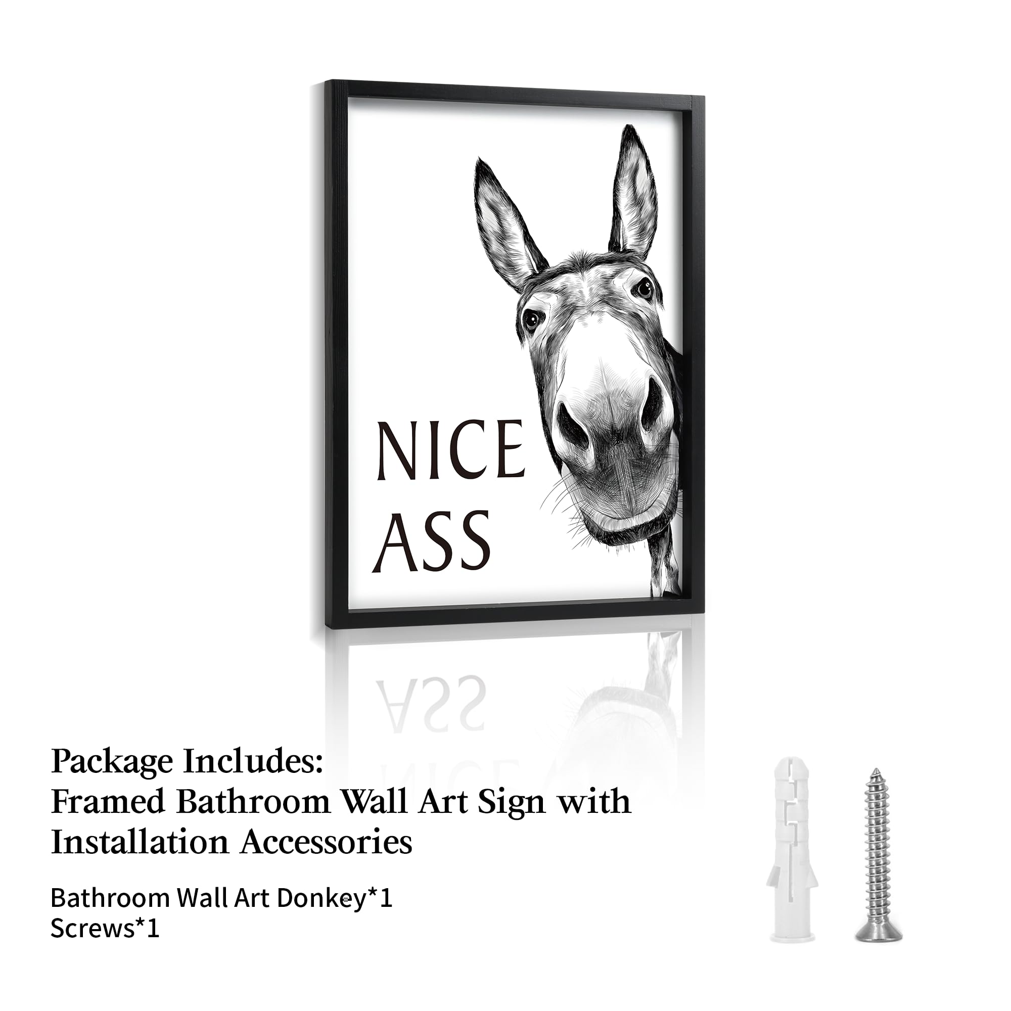 Framed Bathroom Wall Art, Donkey In Bathroom For Bathroom Wall Decor Farmhouse Home Bathroom Decor Sets Funny Bathroom Signs (8'