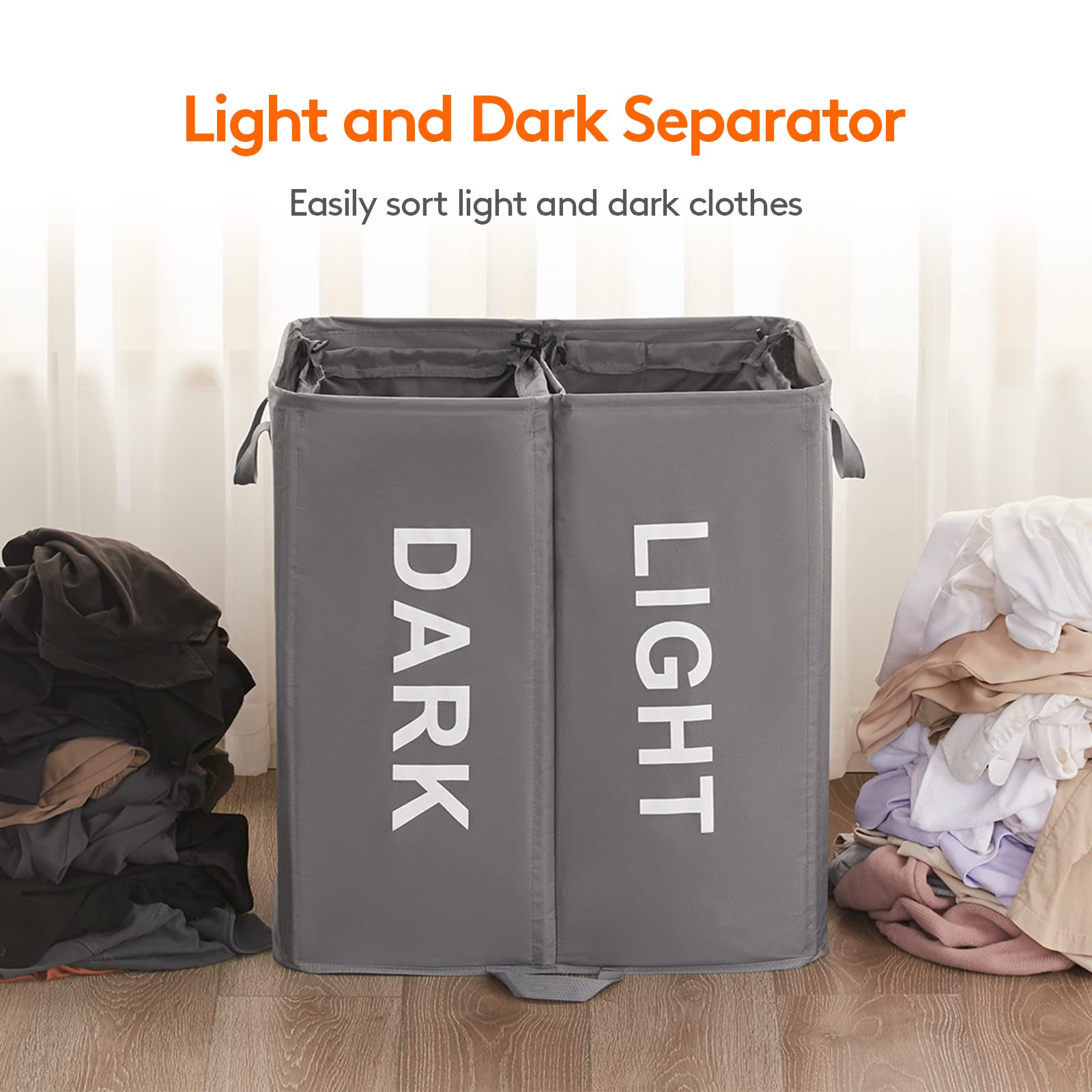 Lifewit 136L Double Laundry Hamper With Lid And Removable Laundry Bags, Large Divided Hamper, Collapsible 2 Section Laundry Bask