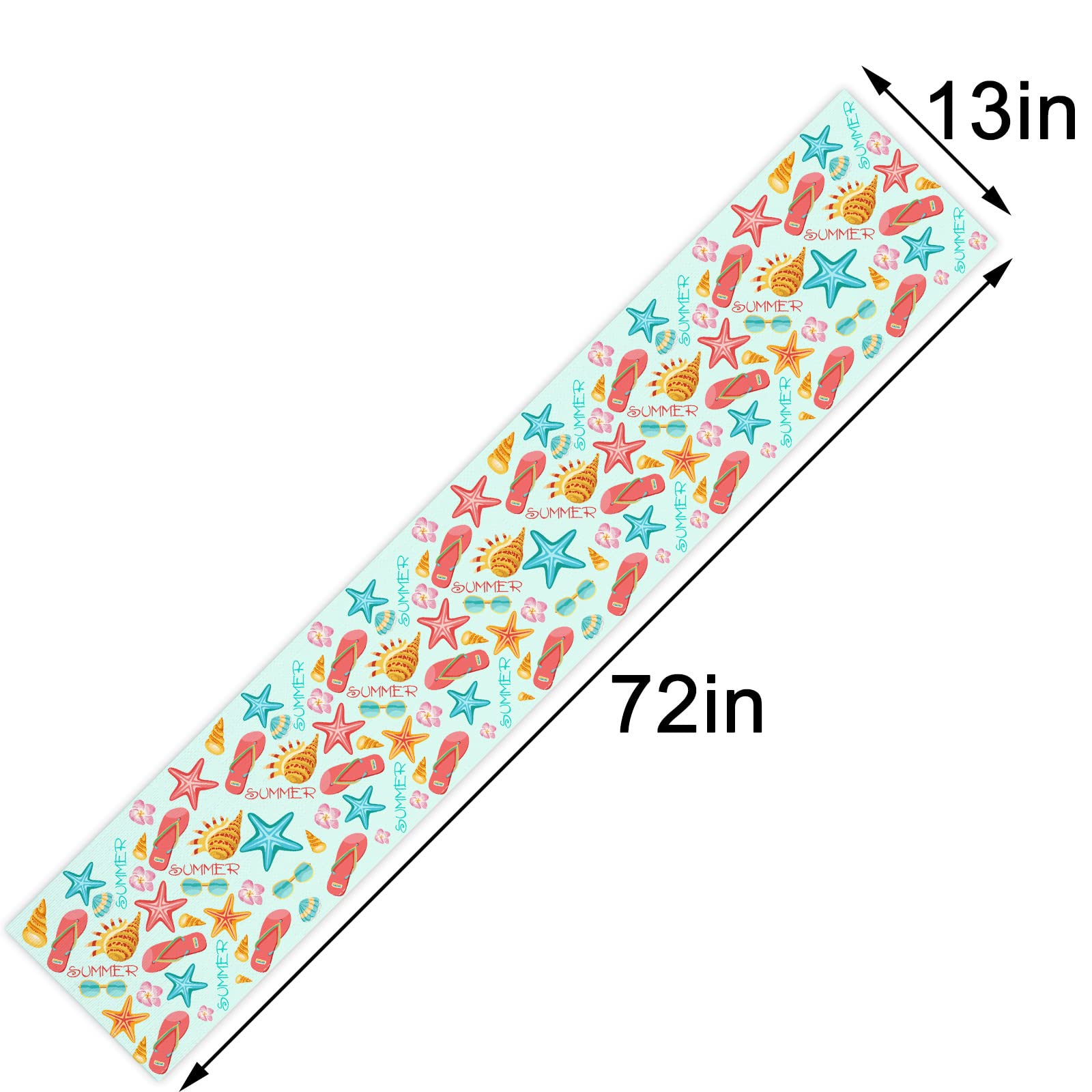 Jiudungs Linen Watercolor Beach Starfish Shell Seahorse Slipper Floral Table Runner 72 Inches Long Summer Coastal Nautical Hawai