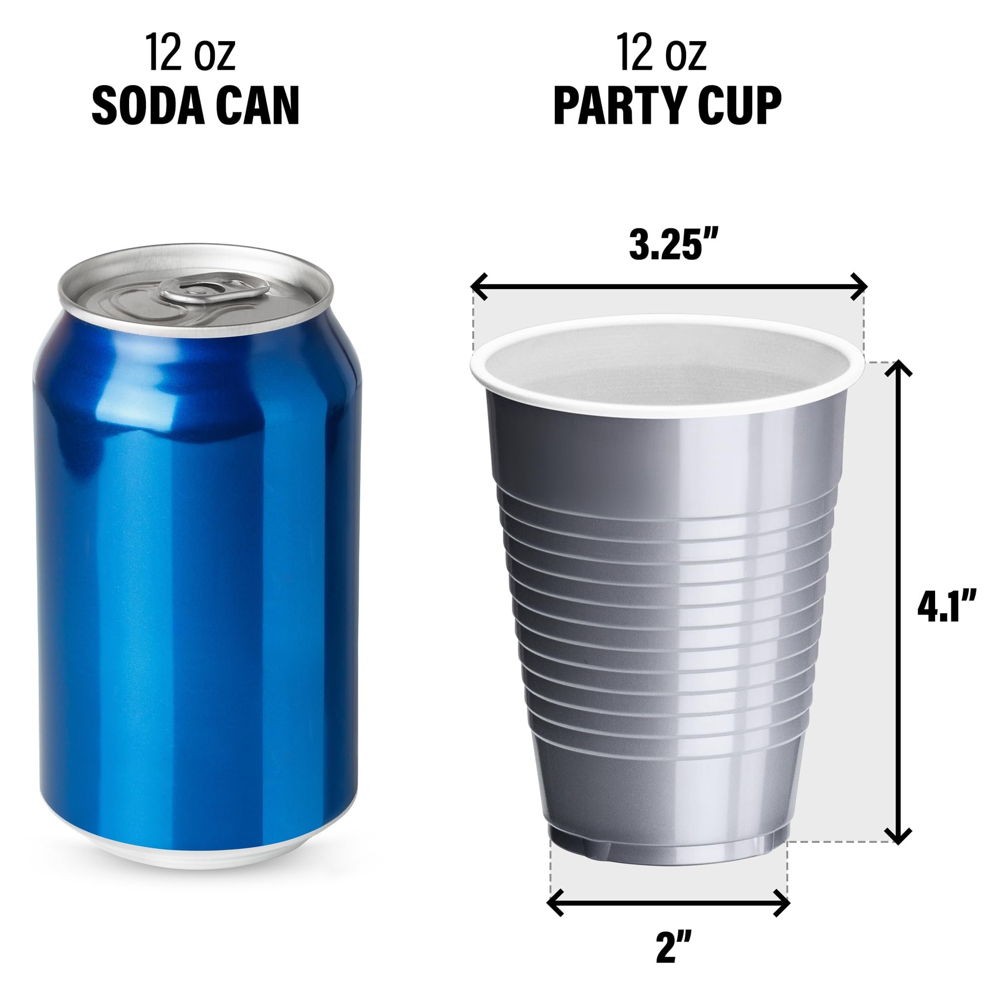 Decorrack Gray Plastic Cups, 12 Oz Disposable Cups, Reusable Party Supplies (120 Count)