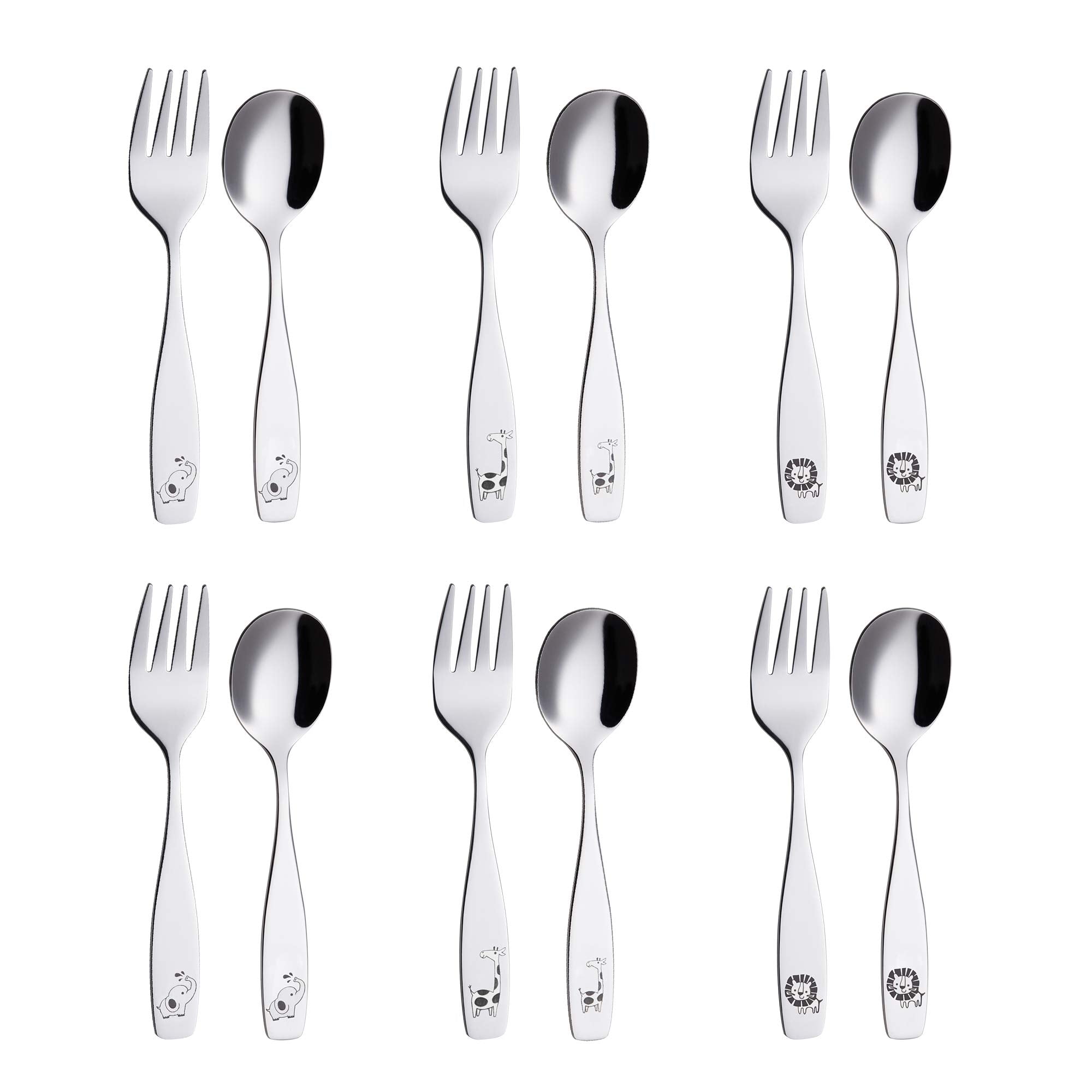 ANNOVA Kids Silverware 12 Pieces Childrens Safe Flatware Set Stainless Steel - 6 x Children Forks, 6 x Dinner Spoons, Toddler U