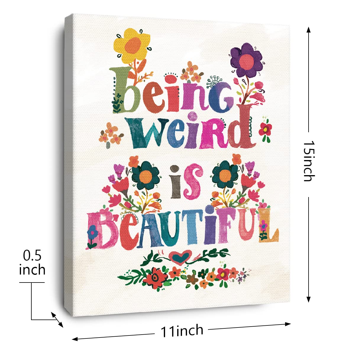 Inspiration For Teen Girls Decor,Being Weird Is Beautiful Wall Art,Colorful Girls Kids Wall Art,Girl Quotes Wall Decor,Girls Bed
