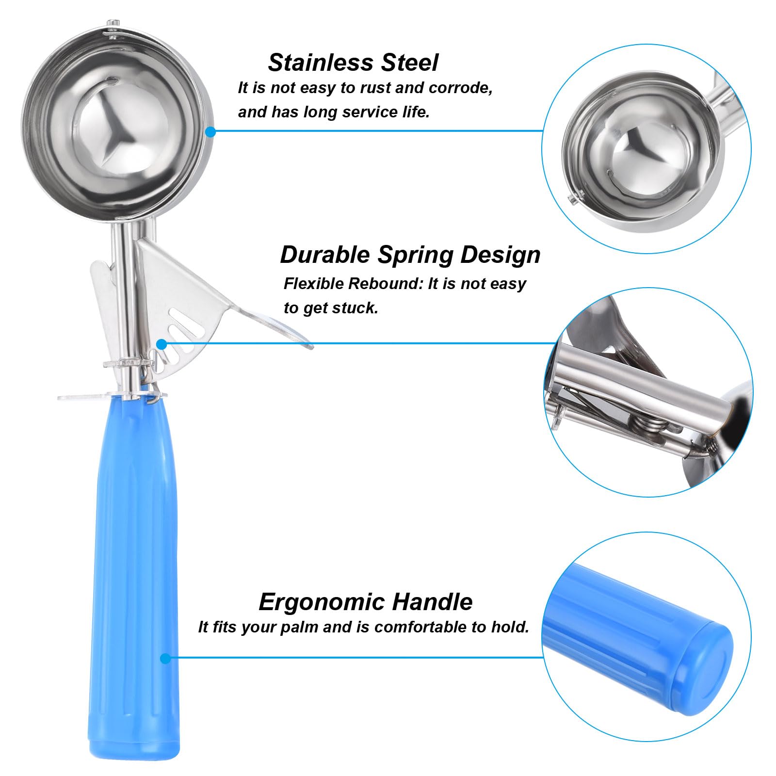 Patikil 2 Ounce Ice Cream Scoop With Trigger, Stainless Steel Portion Cookie Scoop With Thumb Trigger For Cookie Dough Cupcake B