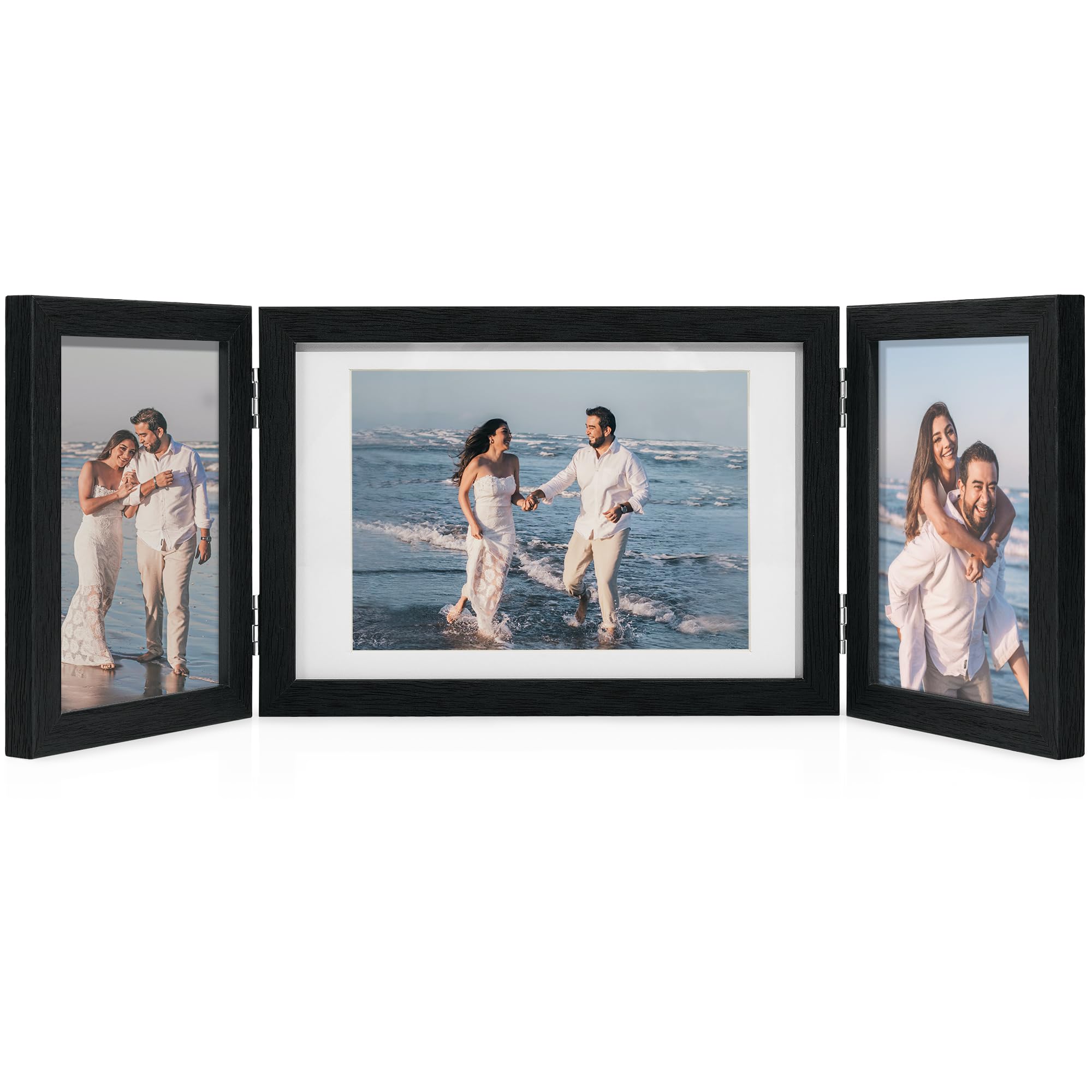Afuly White 3 Picture Frame 5x7 4x6 Triple Hinged Picture Frames Folding Photo Frames collage 3 Opening for Tabletop Desk Display Unique gifts for Birthday  Wedding gifts for Family Friends
