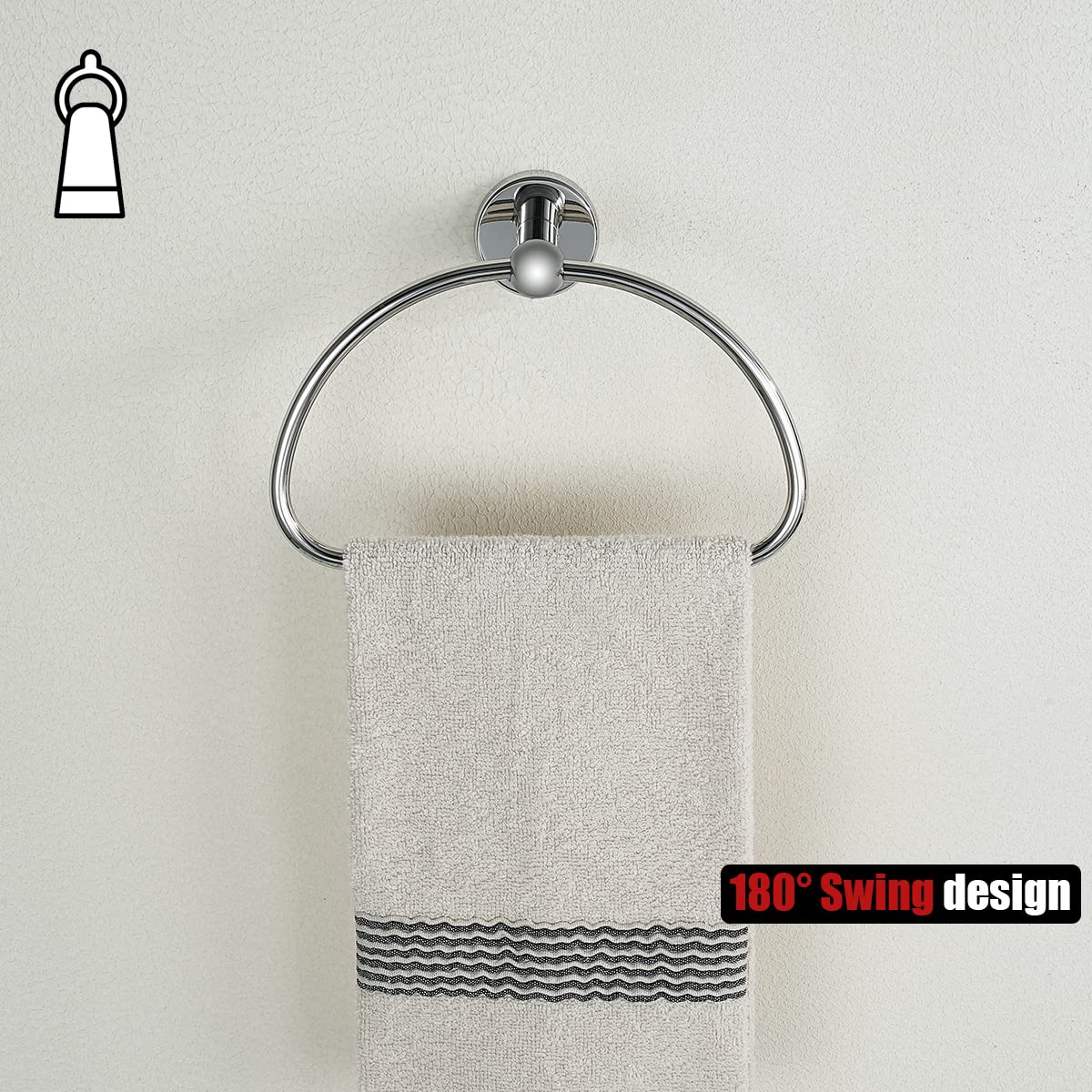 JQK Chrome Towel Ring  Stainless Steel Half Ring Towel Holder for Bathroom  7 Inch Polished Chrome Wall Mount  TR160-CH