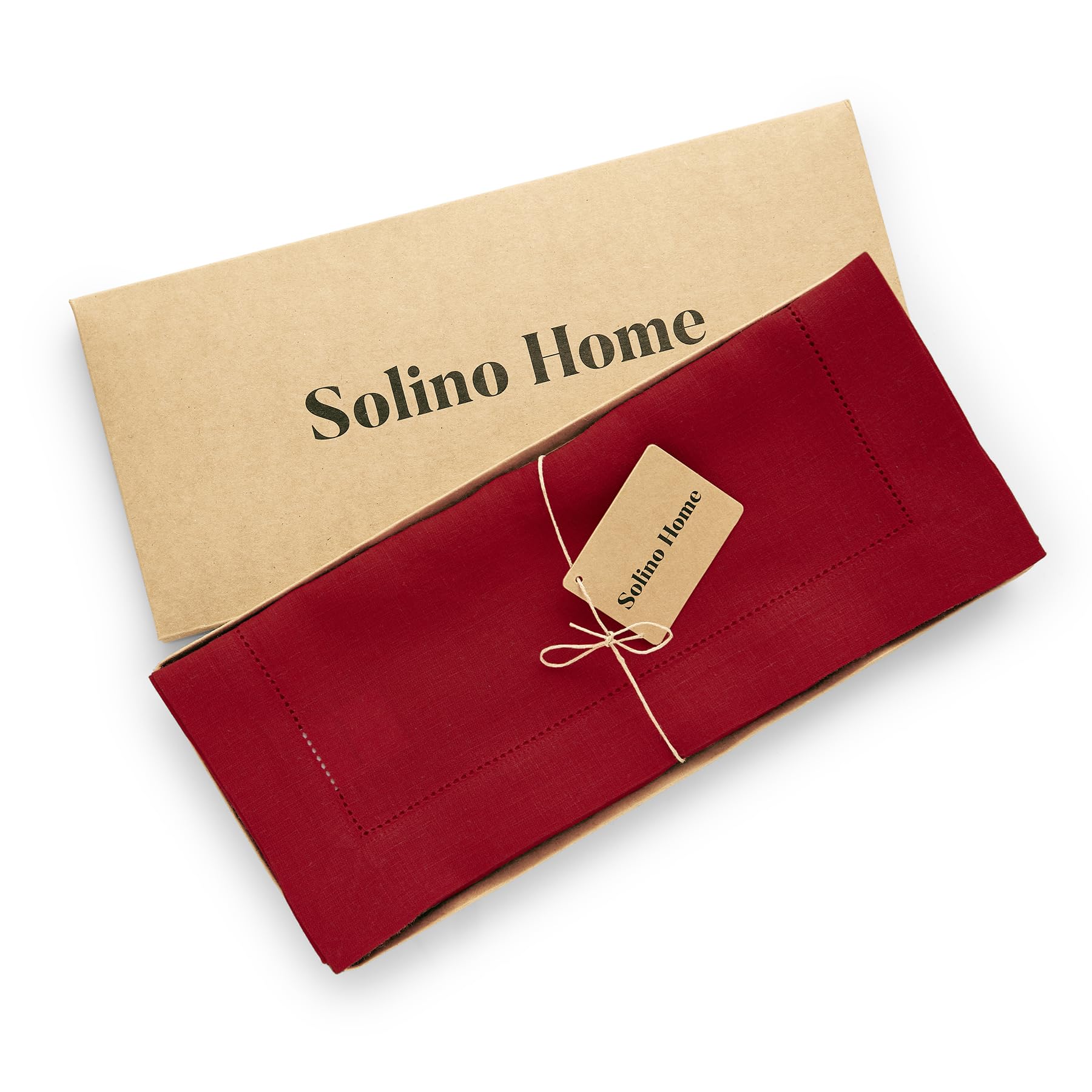 Solino Home Linen Red Table Runner 48 Inch - 100% Pure Linen Hemstitch Short Table Runner 14 X 48 Inch Ideal For Dresser And Cof