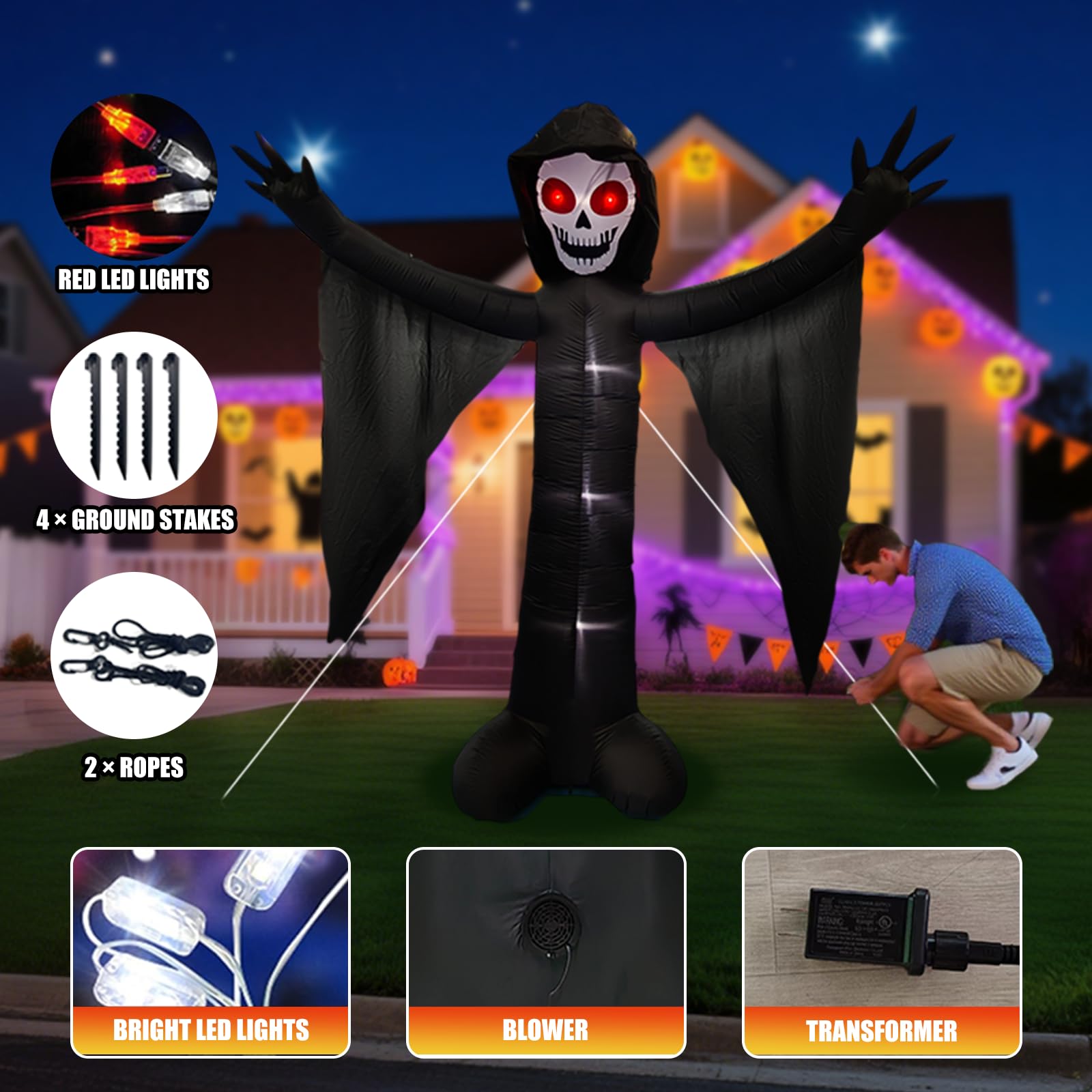 10FT Ghost Halloween Inflatable with Built-in LED Lights, Demon Ghost Inflatables Decoration, Blow Up Lawn Yard Garden Inflatabl