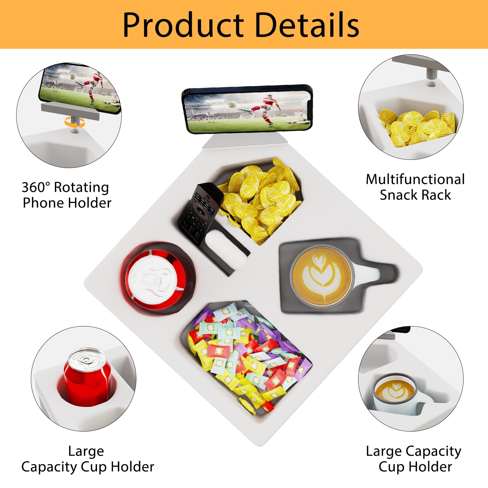 Couch Cup Holder Tray, Non-Slip Silicone Sofa Couch Caddy For Home, Car, And Outdoors, Waterproof Versatile Couch Table Tray For