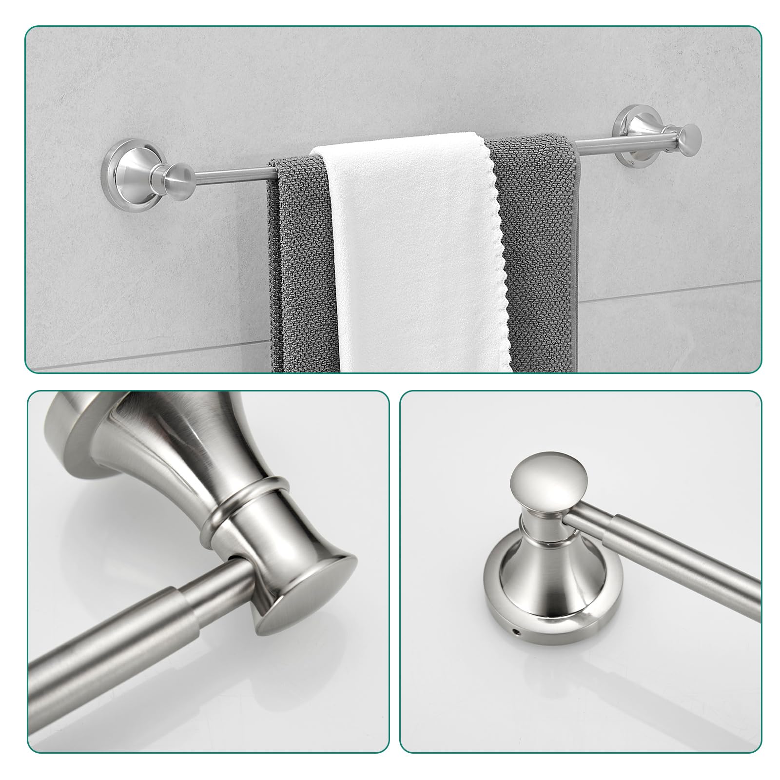 Hoimpro Brushed Nickel 4-Piece Bathroom Bath Set, Wall Mount Bathroom Hardware Fixture (Adjustable Towel Bar Rack, Towel Ring Ho