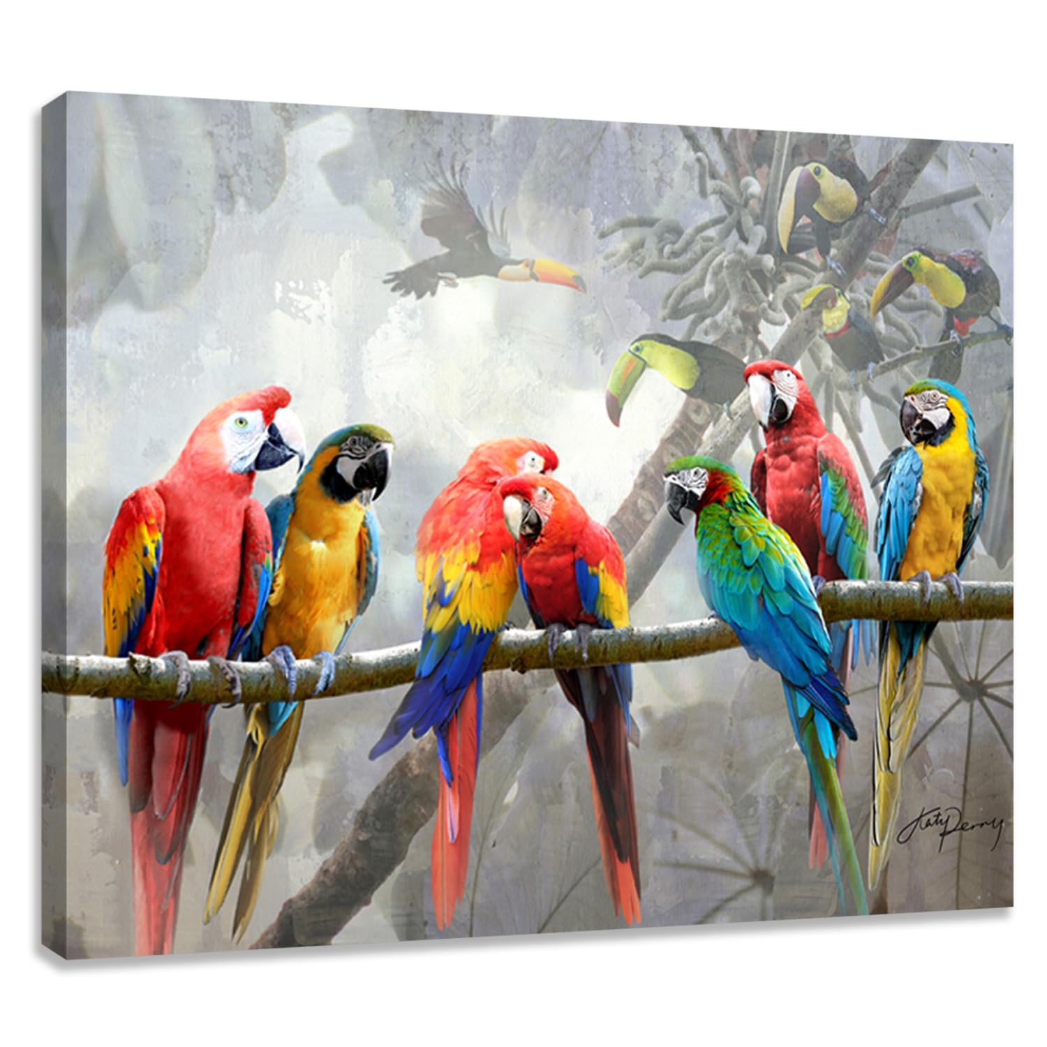 Bathroom Parrot Canvas Wall Art, Tropical Wall Art, Bird Wall Art Prints Parrots, Kids Room Walls Decor 24X16