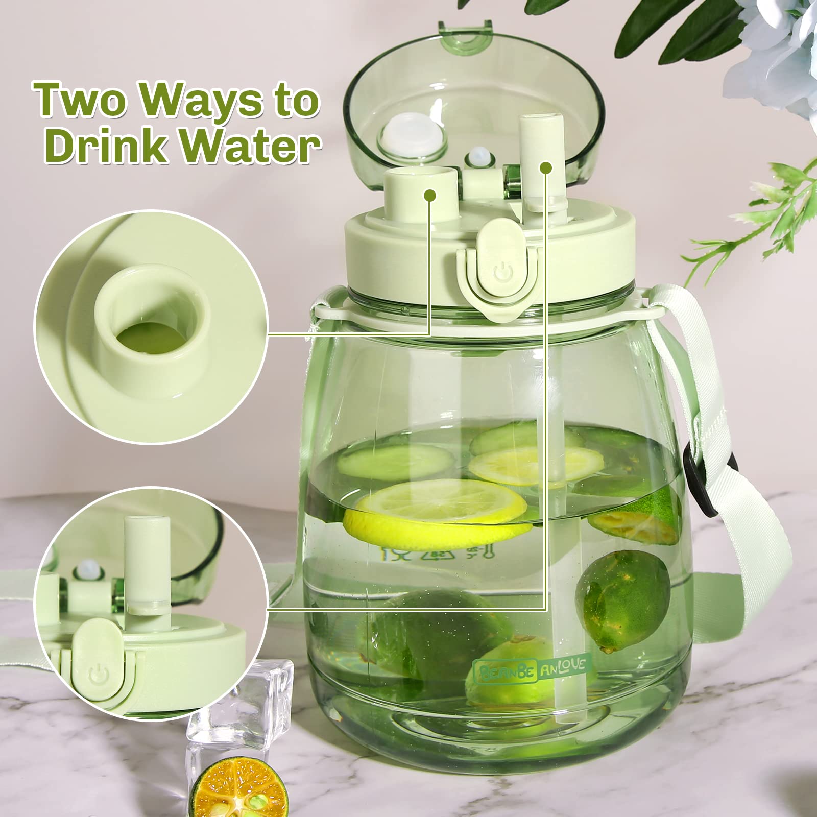 Moioibe Girls Water Bottles For School, Upgrade Aesthetic Water Bottles, Cute Water Bottles With Handle, Water Jug Green