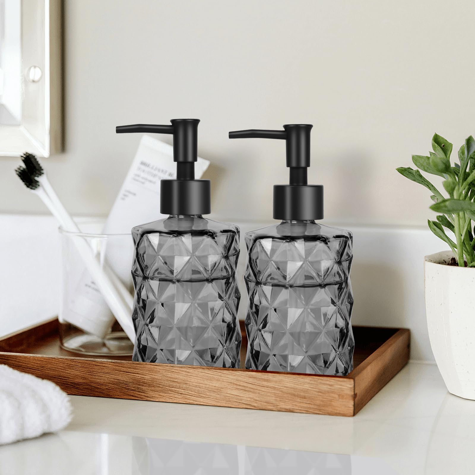 11Oz Soap Dispenser With Plastic Pump, Clear Black Bathroom Soap Dispenser For Hand Wash & Dish Wash, Elegant Bathroom Soap Disp