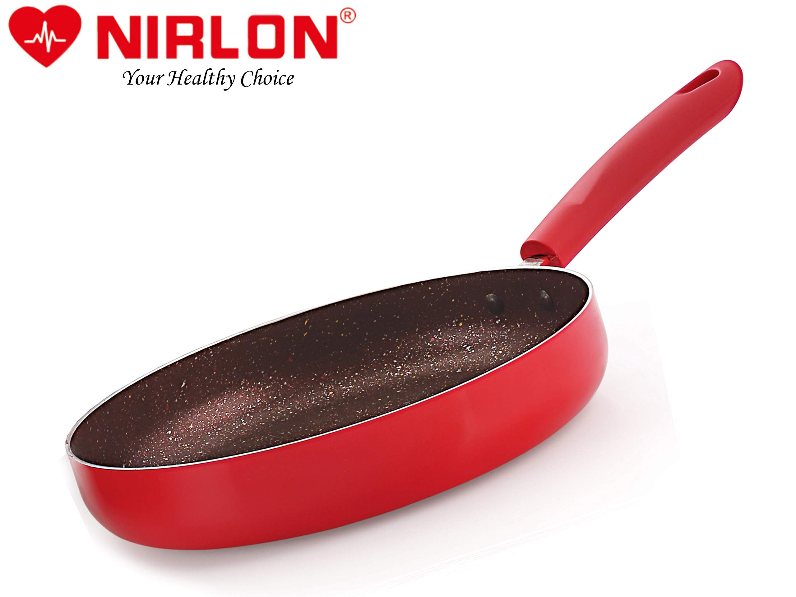 Nirlon Red Stone Aluminium Non-Stick Induction Base Fry Pan With Glass Lid