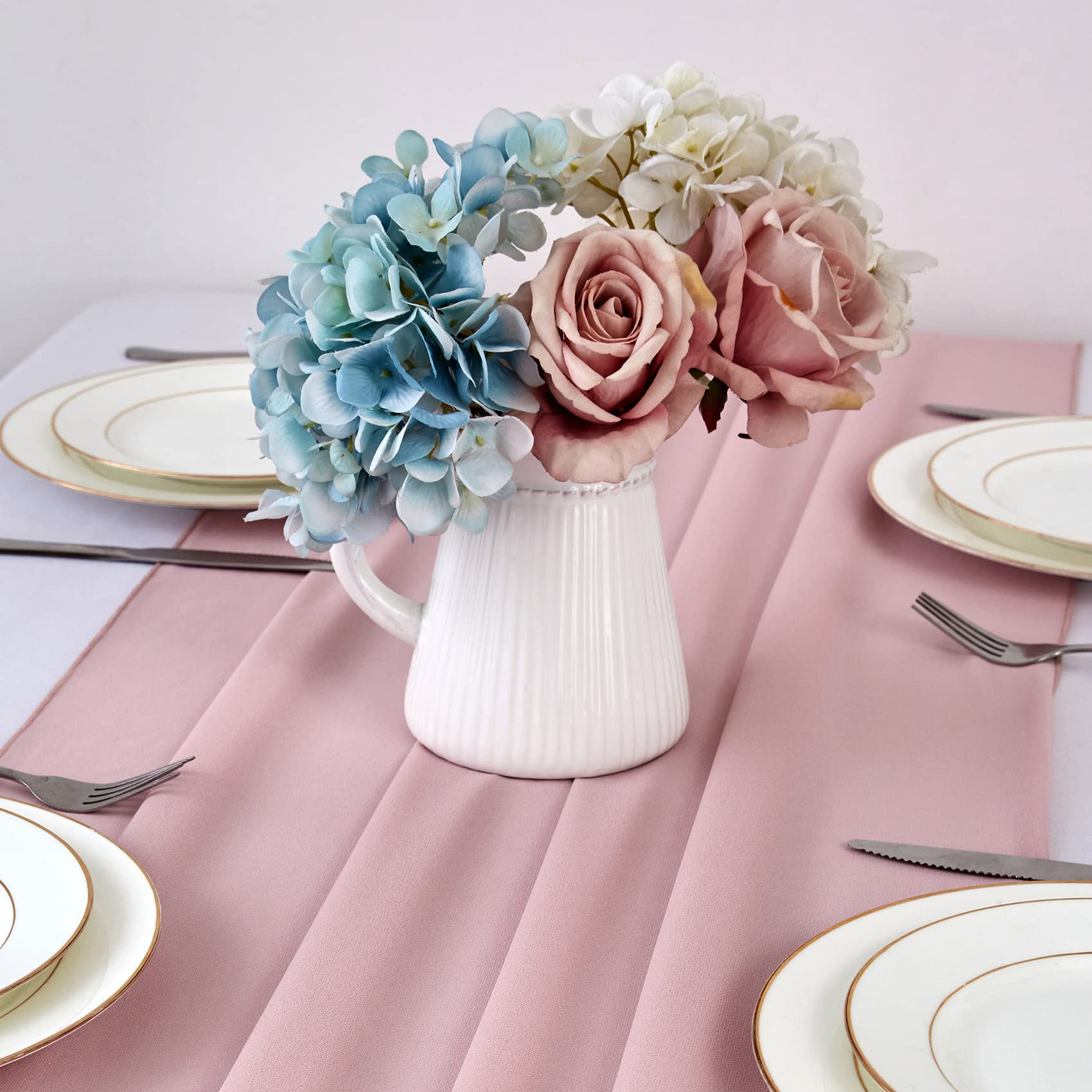 Yuhx 10 Pack Chiffon Table Runner 29 X 120 Inches Long, Dusty Rose Wedding Table Runners, Romantic Wedding Decor Party Banquets