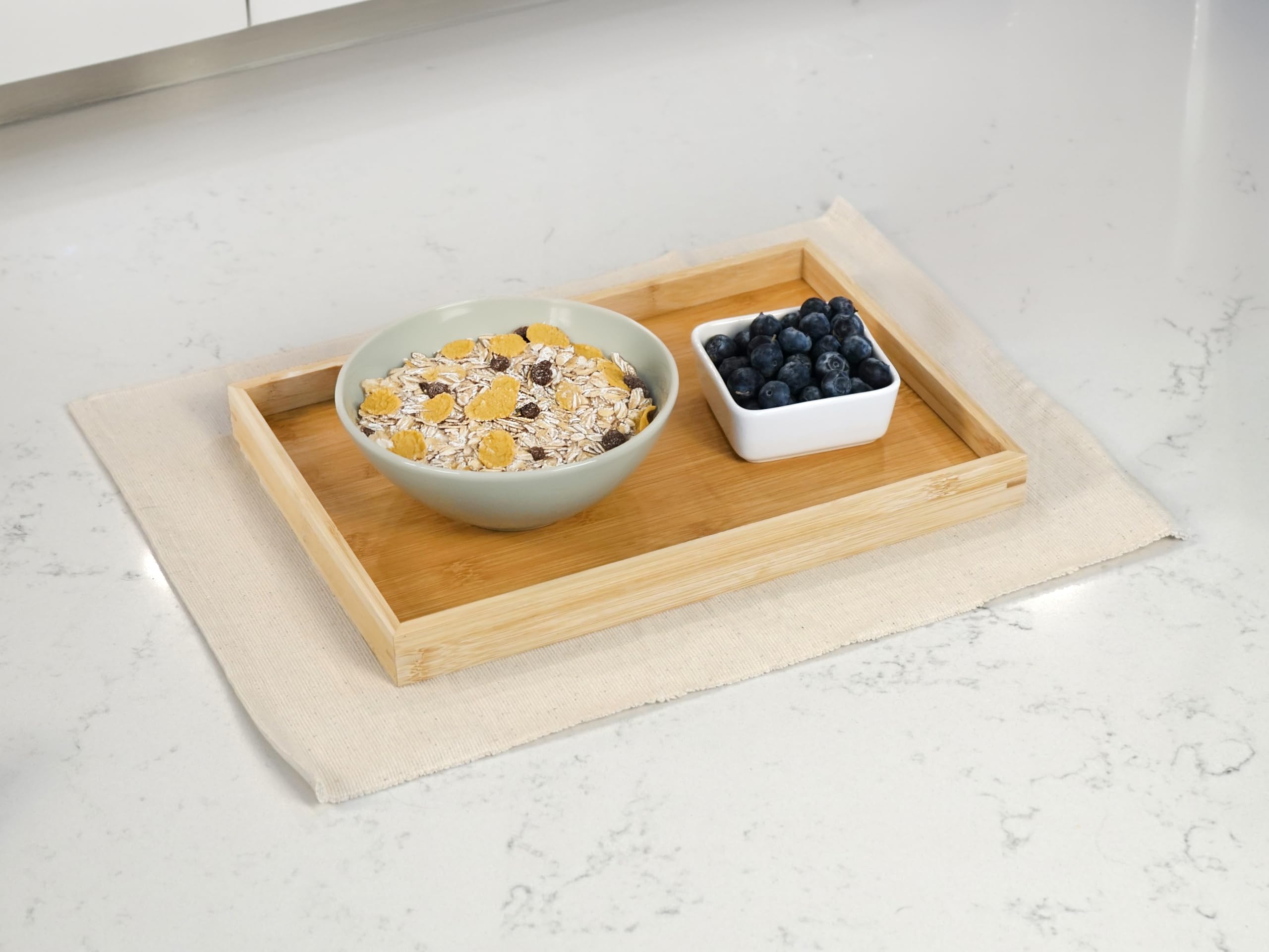 Bam & Boo - Natural Bamboo Serving Tray Modern Rectangular - For Food, Drinks, Decor, Vanity In Home, Kitchen, Bathroom, Coffee