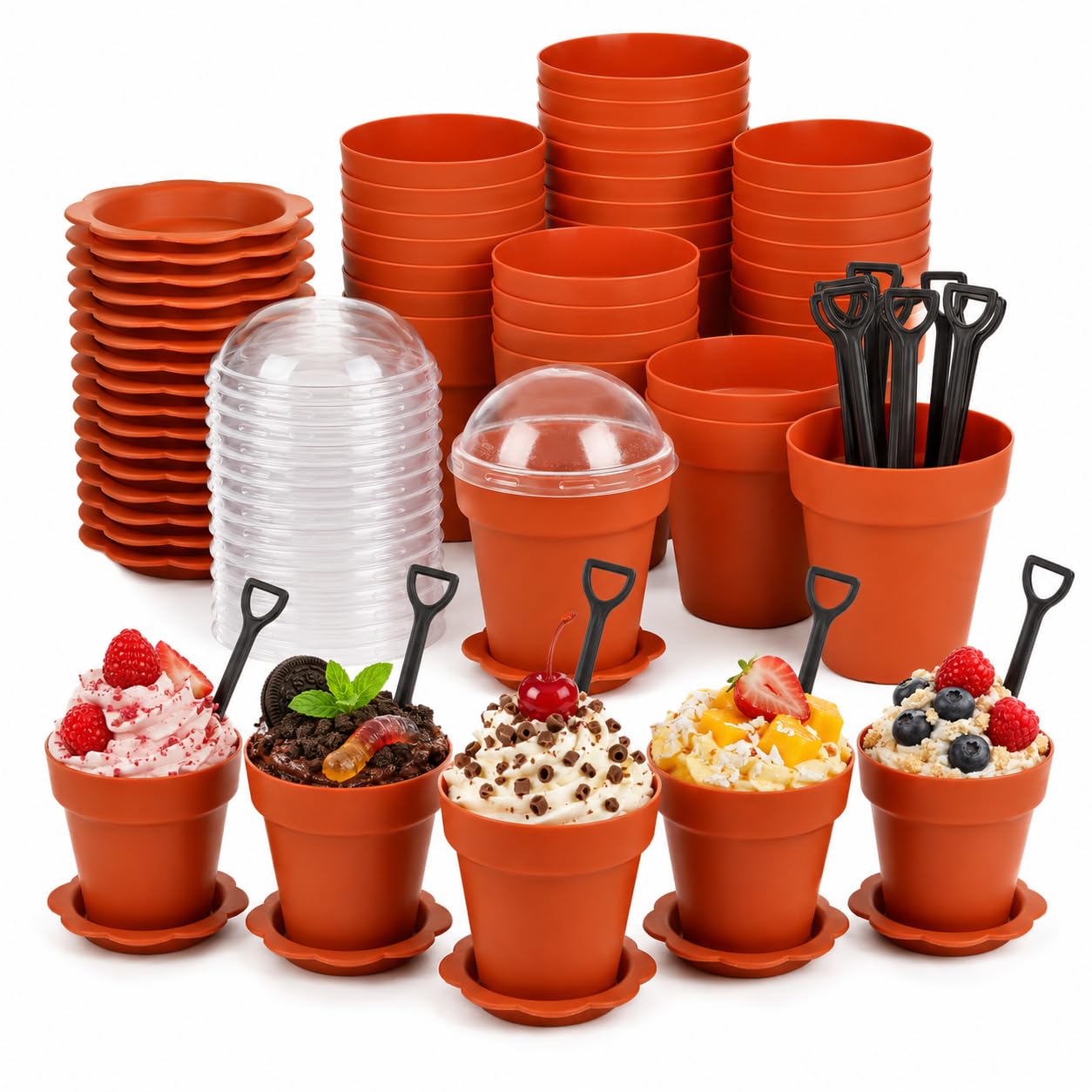 Dualshine 25 Set Flower Pot Dessert Cups with Lids for Parties and Events