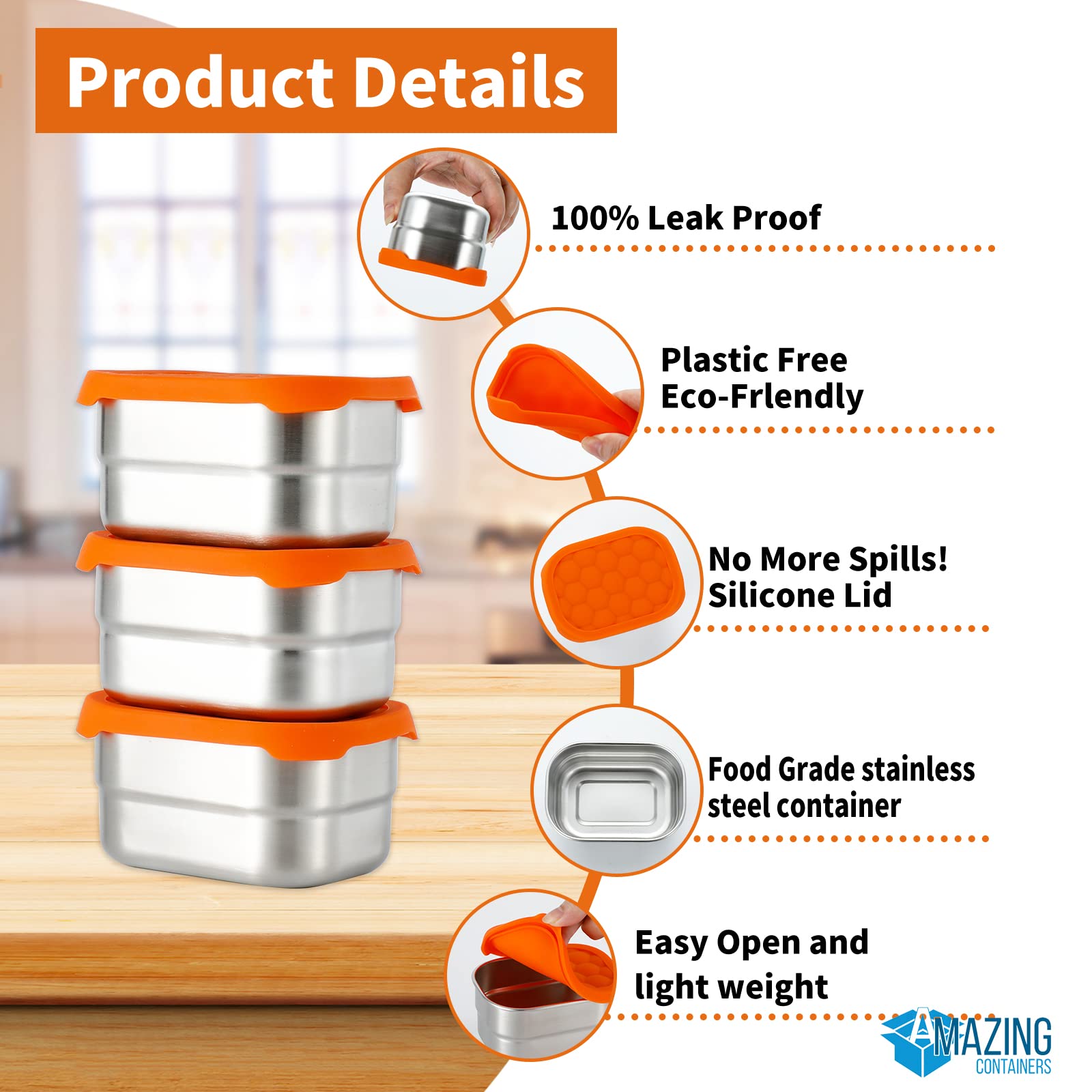 Stainless Steel Snack Containers For Kids|Easy Open Leak Proof, Small Food Containers With Silicone Lids|Perfect Metal Toddler L