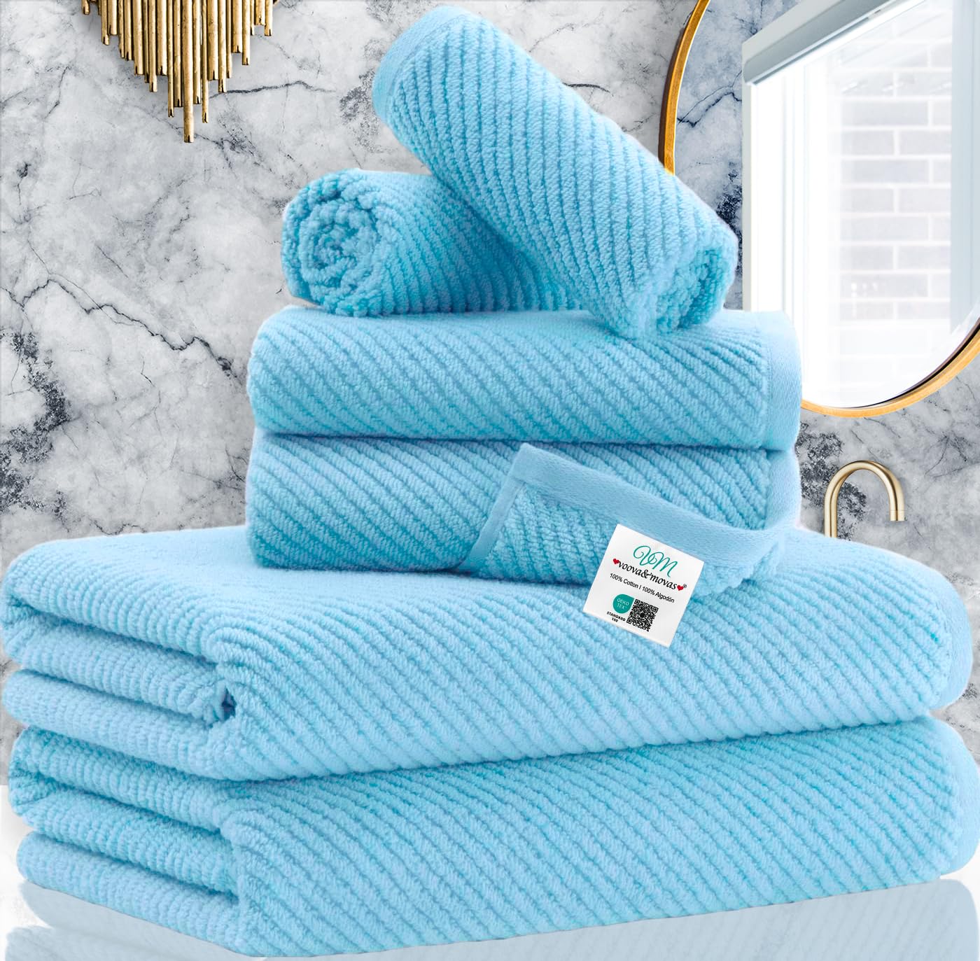 Blue Towels Bathroom Sets  Luxury 6PCS Gift Set  2 Large Bath Towels 30 x 56  2 Hand Towels 18 x 28  2 Wash Cloths 13 x 13  100% Cotton  Thick  Soft  Quick Dry  Christmas Bathroom Decorations