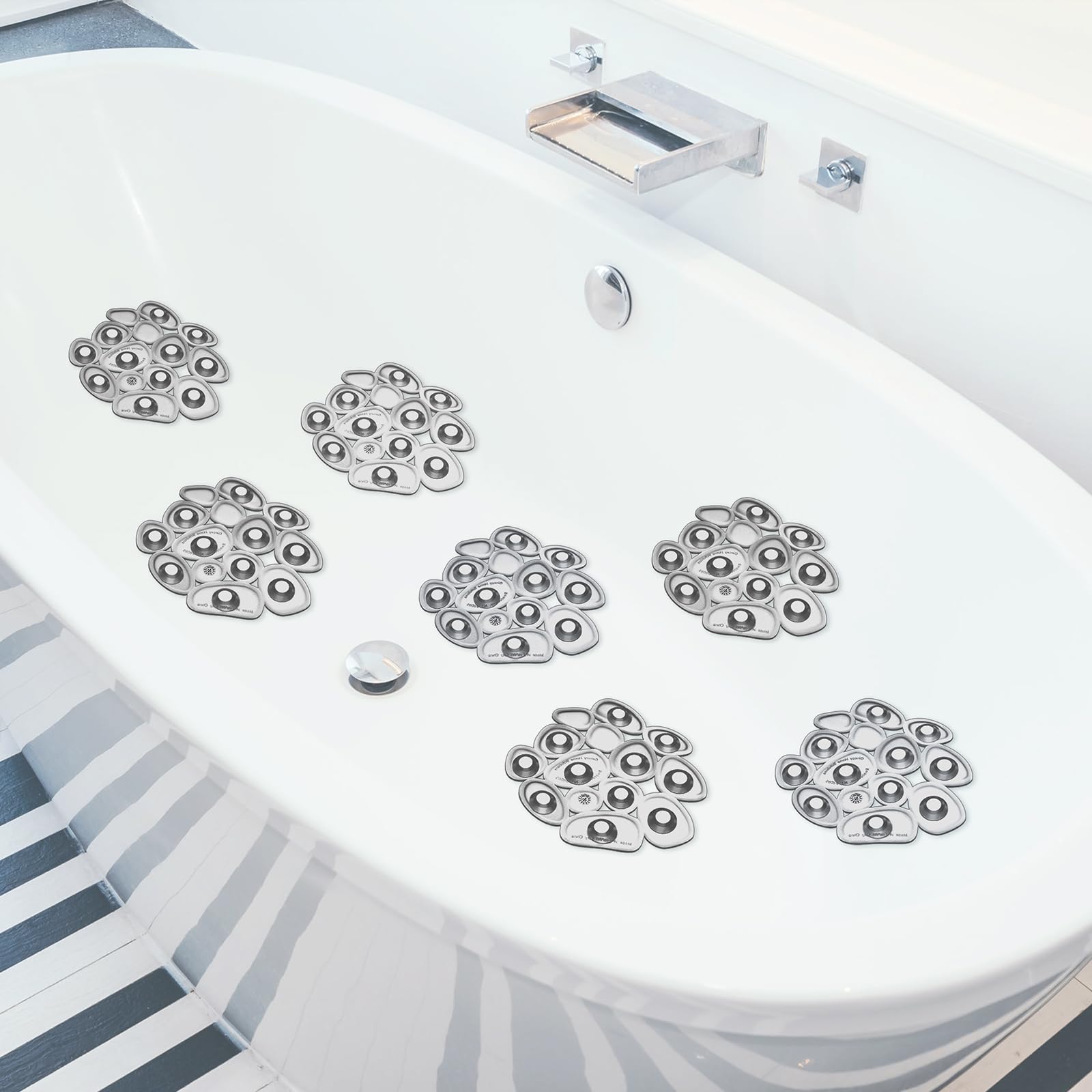 Riakrum 12 Counts Pebble Bath Treads Bathtub Non Slip Stickers Pebble Bath Mat Non Slip Bath Tub And Shower Mat With Suction Cup