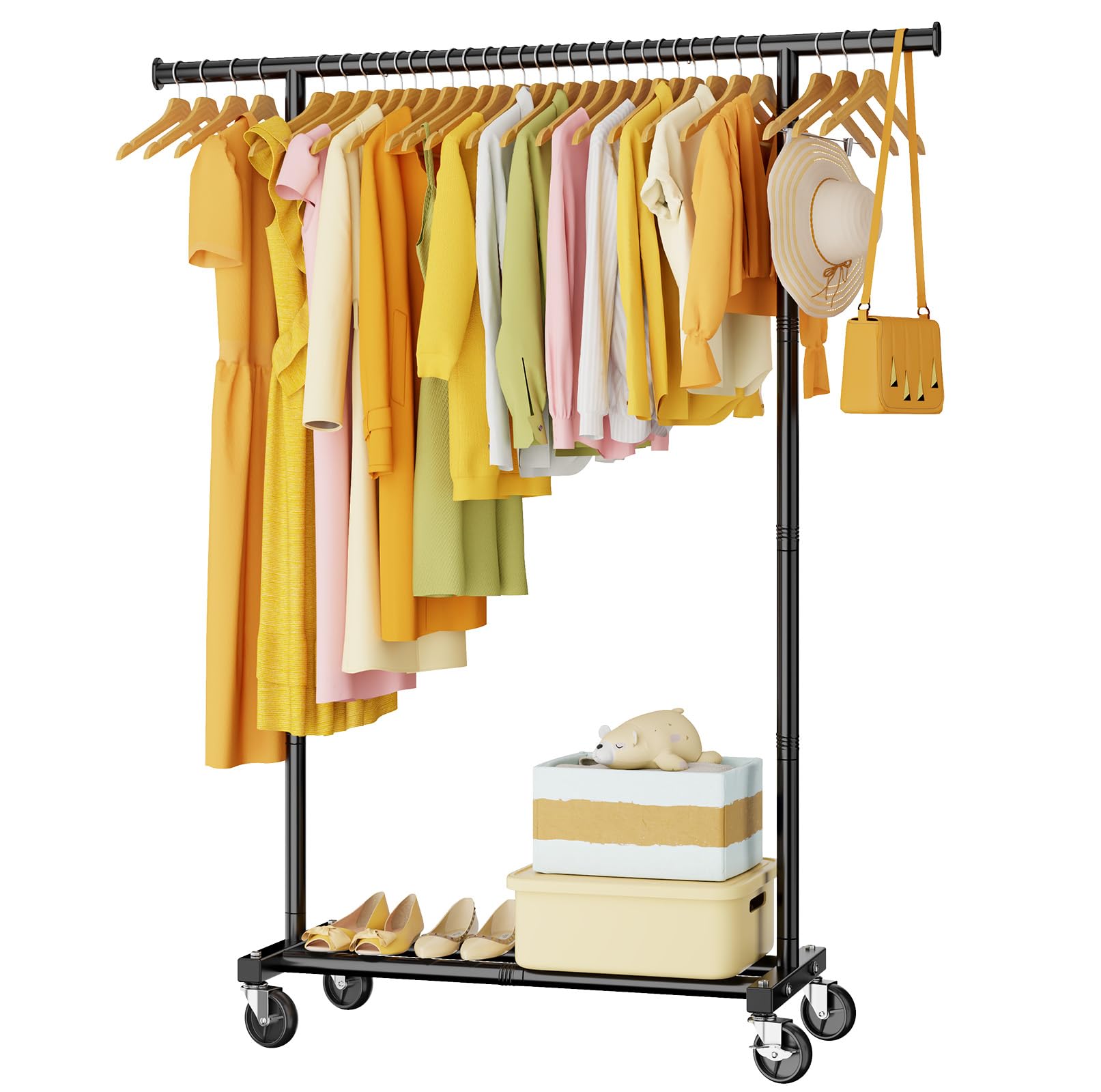 Clothes Rack for Hanging Clothes: Clothing Coat Garment Rolling Racks with Wheels Shelf Portable Closet Storage Organizer Wardro