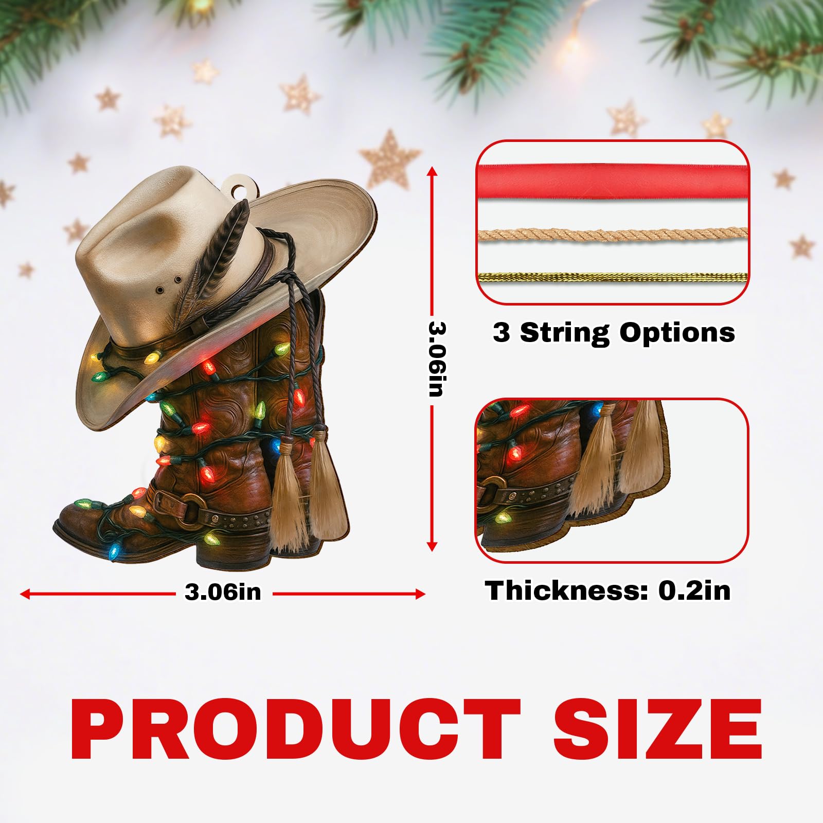 Cowboy Boot & Hat Christmas Ornament 2025 - Double-Sided UV Printed Poplar Wood Western Holiday Decor