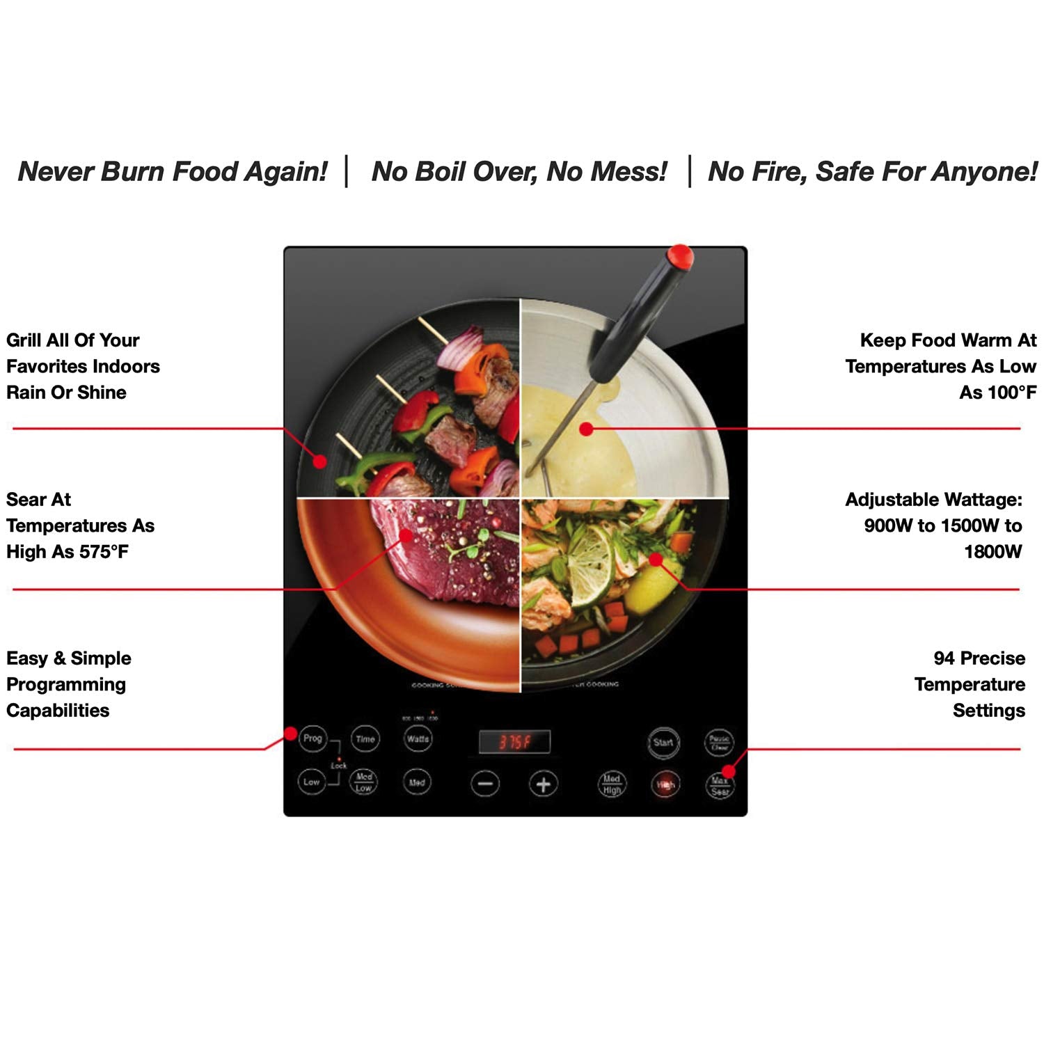 Nuwave Pro Chef Induction Cooktop, NSF-Certified, 1800W, 8” Heating Coil, Shatter-Proof Ceramic Glass, Black, Model 30702