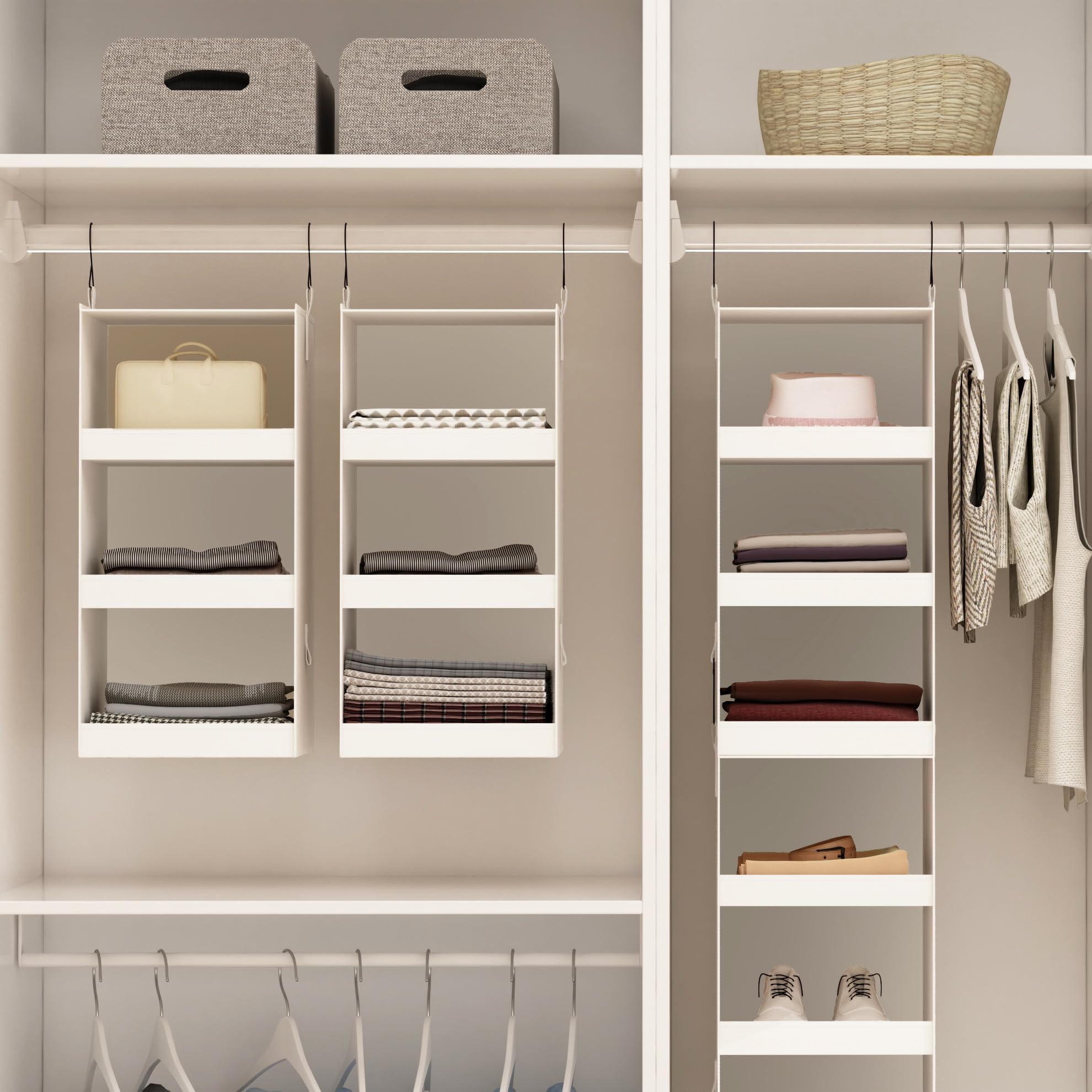 Flybox Closet Organizer And Storage, Collapsible Hanging Closet Organizer, 3 Shelf Sturdy Baby Closet Organizer & Ideal For Rv,C