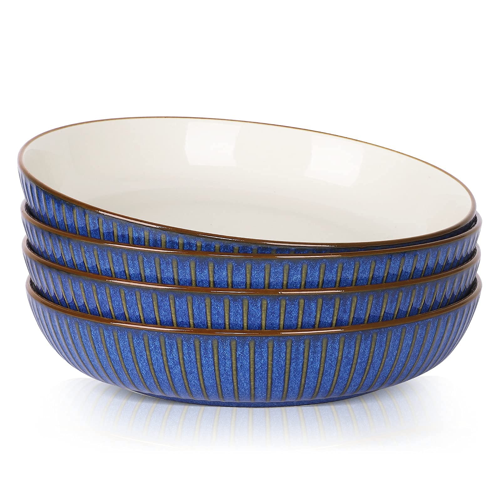 Jdztc Pasta Bowls Set Of 4 Italian Mikasa Ceramic Blue Bowl White Plate Fable 8 Inch Porcelain Serving 28 Oz Bowl Salad 8 Set Of