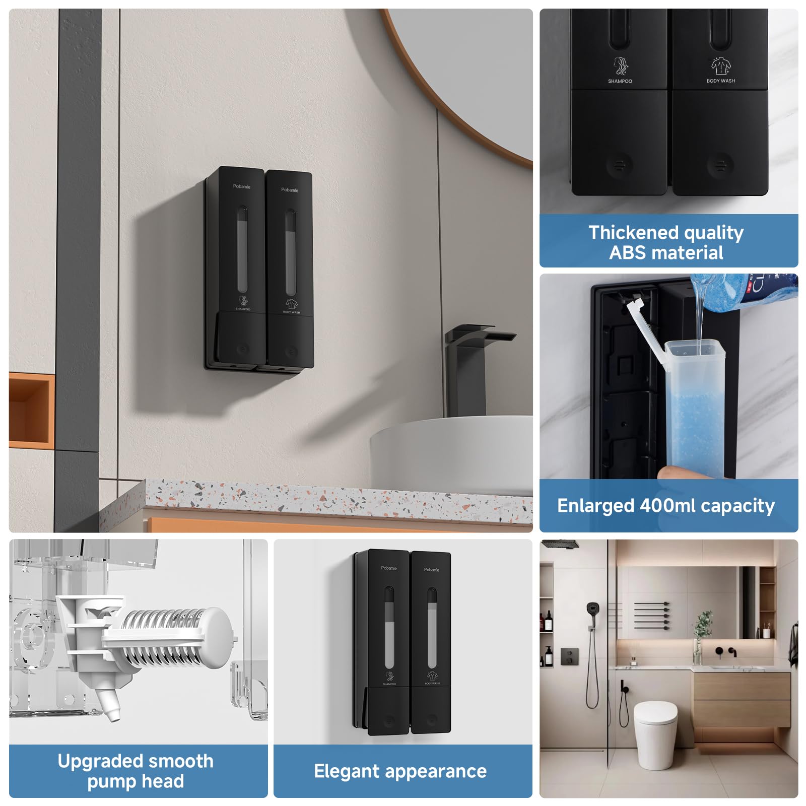 1984 Shampoo And Conditioner Dispenser Wall Mount Shower Dispenser 2 Chamber No Drill Bathroom Set Shampoo Dispenser For Shower