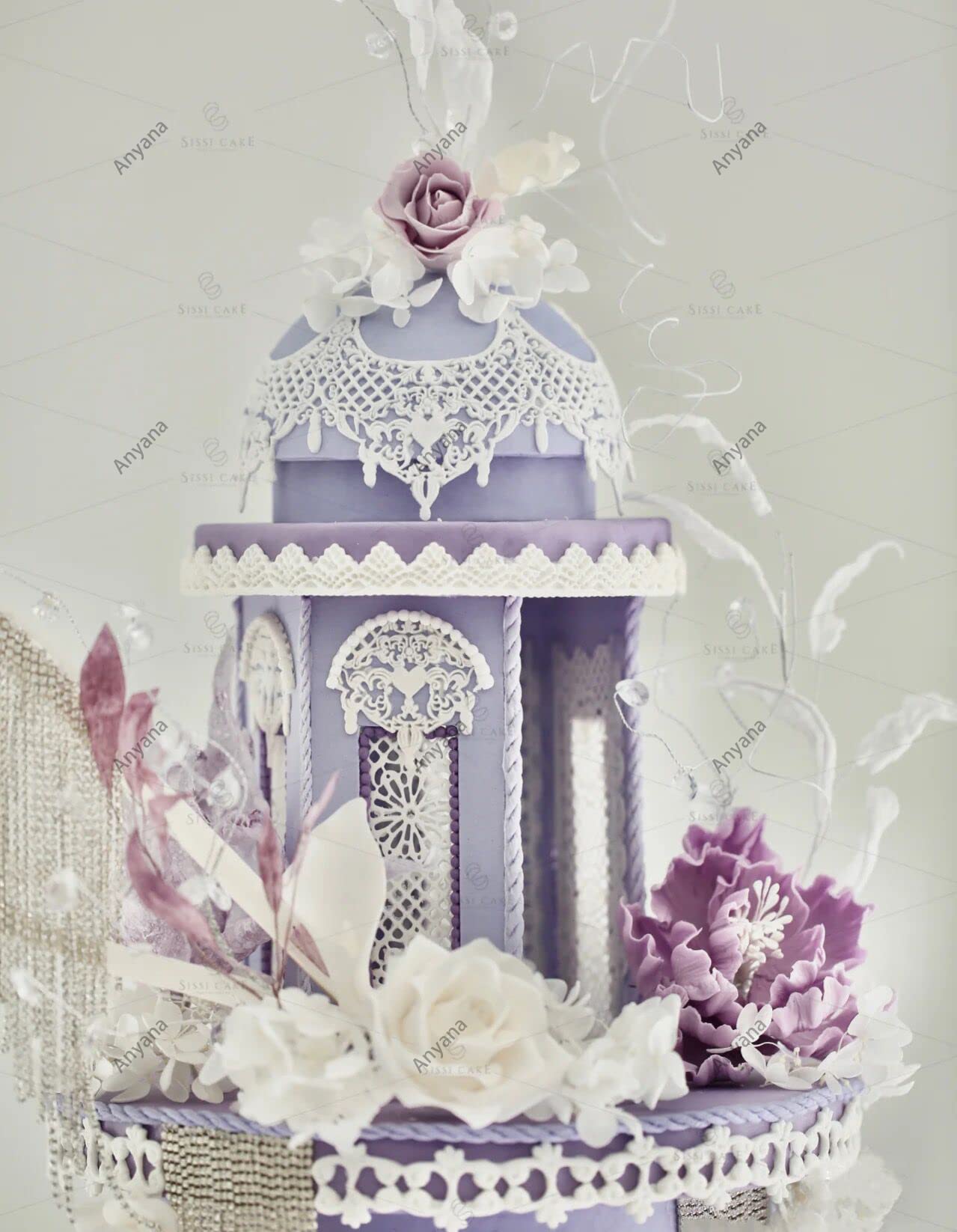 14.5'' Jewels Baking Fondant Sugar Lace Silicone Mat Wedding Cake Decorating Mold Chandelilac Edible Lace Embossed Sugarcraft To