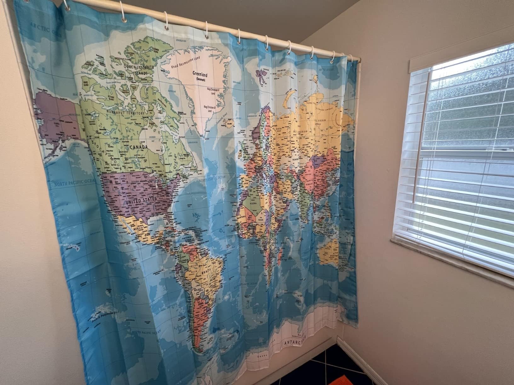 Tomoz Map Shower Curtain, World Map Shower Curtain Fabric, Geography Educational Bathroom Shower Curtain With Hooks, Kids Bathro