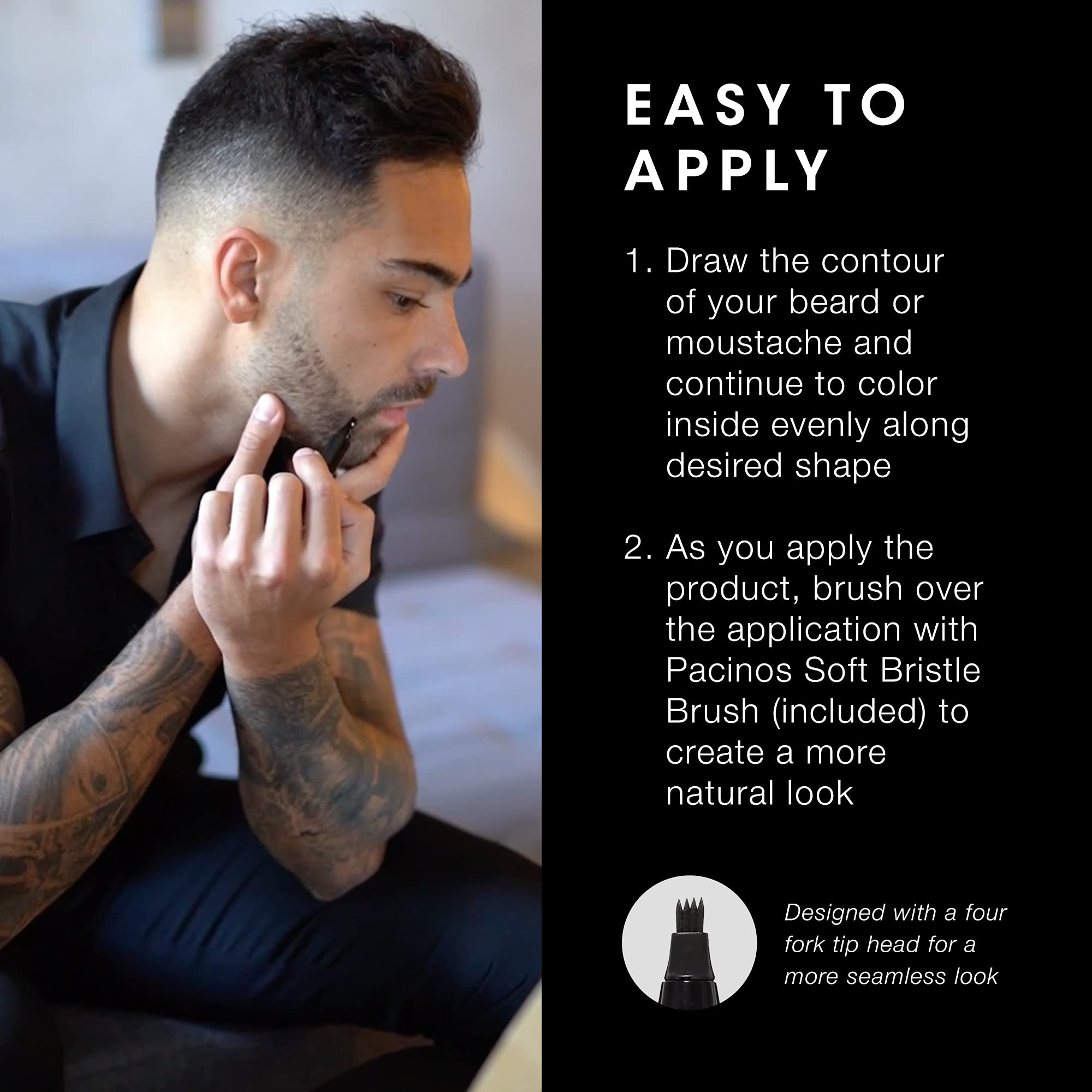 Pacinos Beard Pencil Filler - Water Proof, Long Lasting Coverage  Natural Finish - Beard, Moustache  Eyebrows - Micro-Fork Tip F