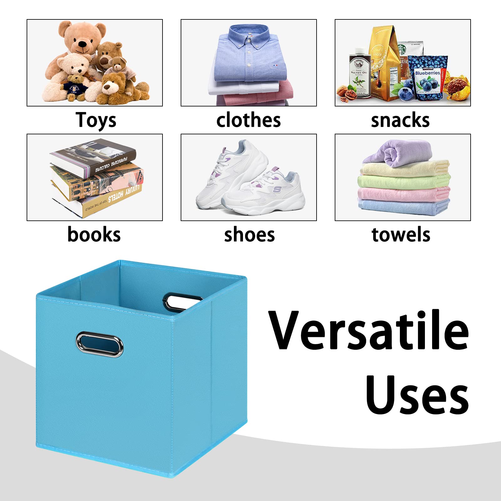 Heayeeg Black Foldable Storage Cubes Bins, Fabric Storage Box Cubes Organizer Baskets With Dual Handles For Home Organizer(Blue)