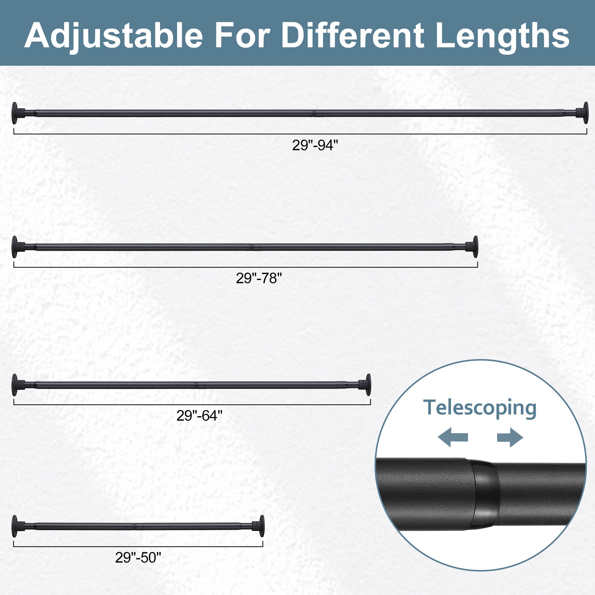 Hanging Closet Rod,29-64 Inches Space Saving Closet Rod Extender Hanging,Black Adjustable Clothes Hanging Bar, Stainless Steel C
