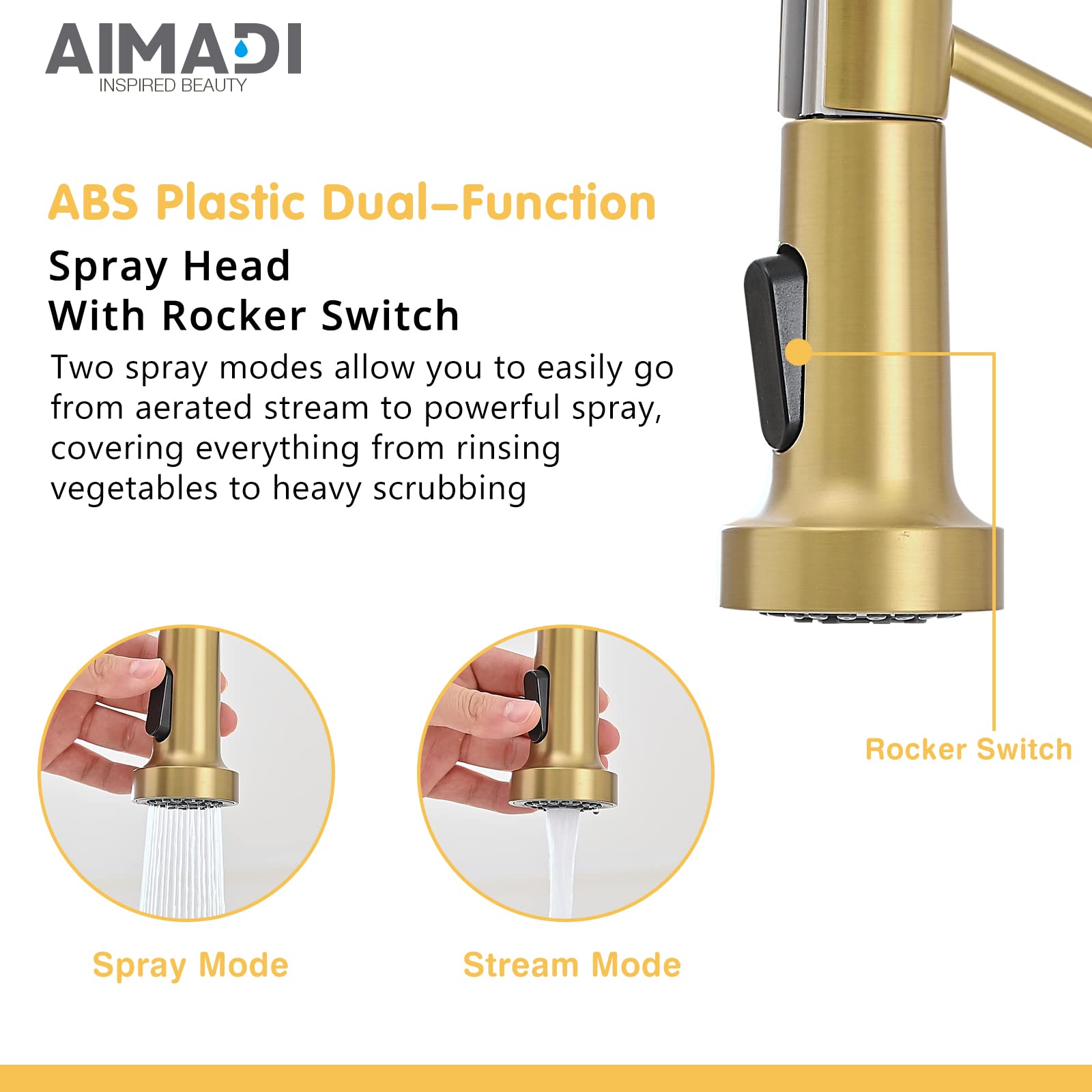 Brushed Gold Kitchen Faucet, Aimadi Kitchen Faucets With Pull Down Sprayer Single Handle One Hole Faucet For Farmhouse Gold Fauc