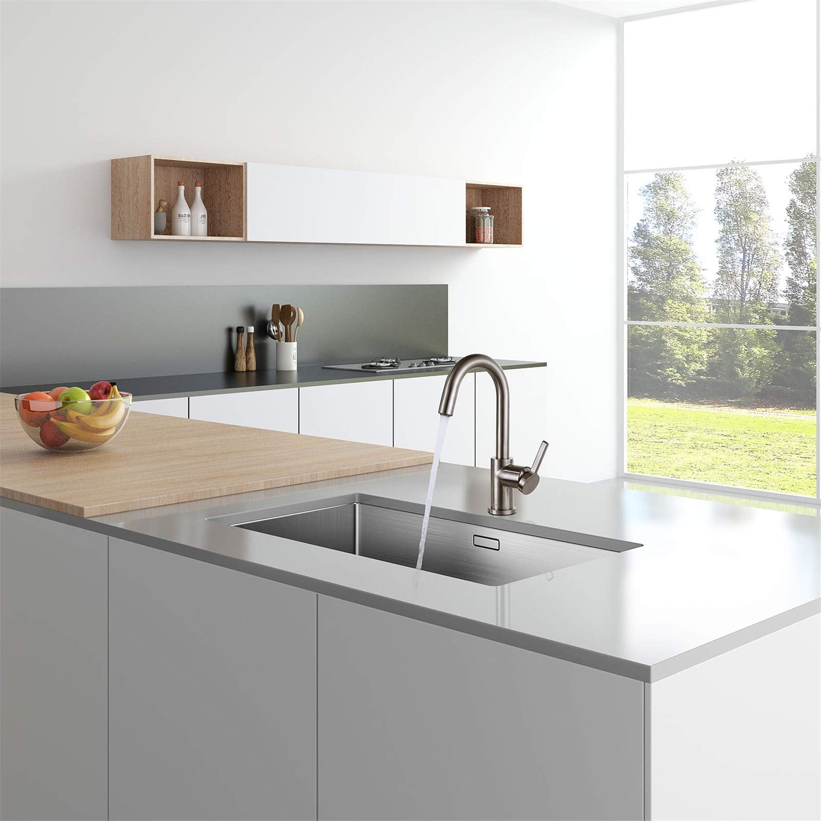 AguaStella AS1010BN Brushed Nickel Bar Faucet or Prep Kitchen Sink Faucet with Single Handle