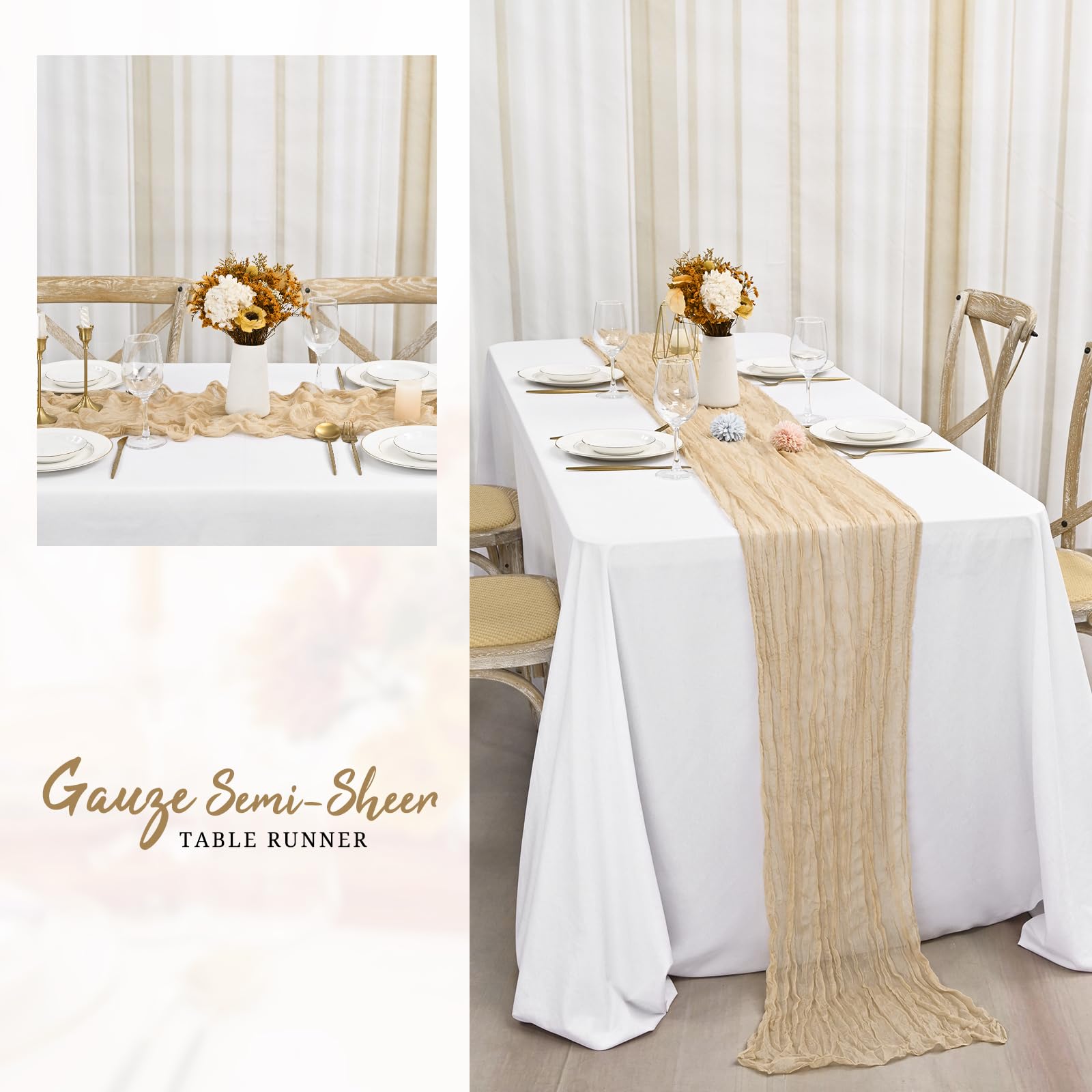 24 Pack Red Cheesecloth Table Runner Gauze Table Runner 10Ft Long Semi-Sheer Table Runner Boho Or Rustic Wedding Table Decor For