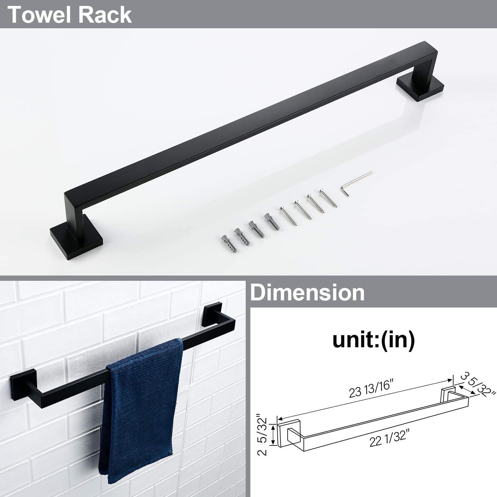 Bagnolux Matte Black Bathroom Accessories Set 4 Pieces, Bathroom Towel Holder Set Stainless Steel, Black Towel Bar Towel Racks F