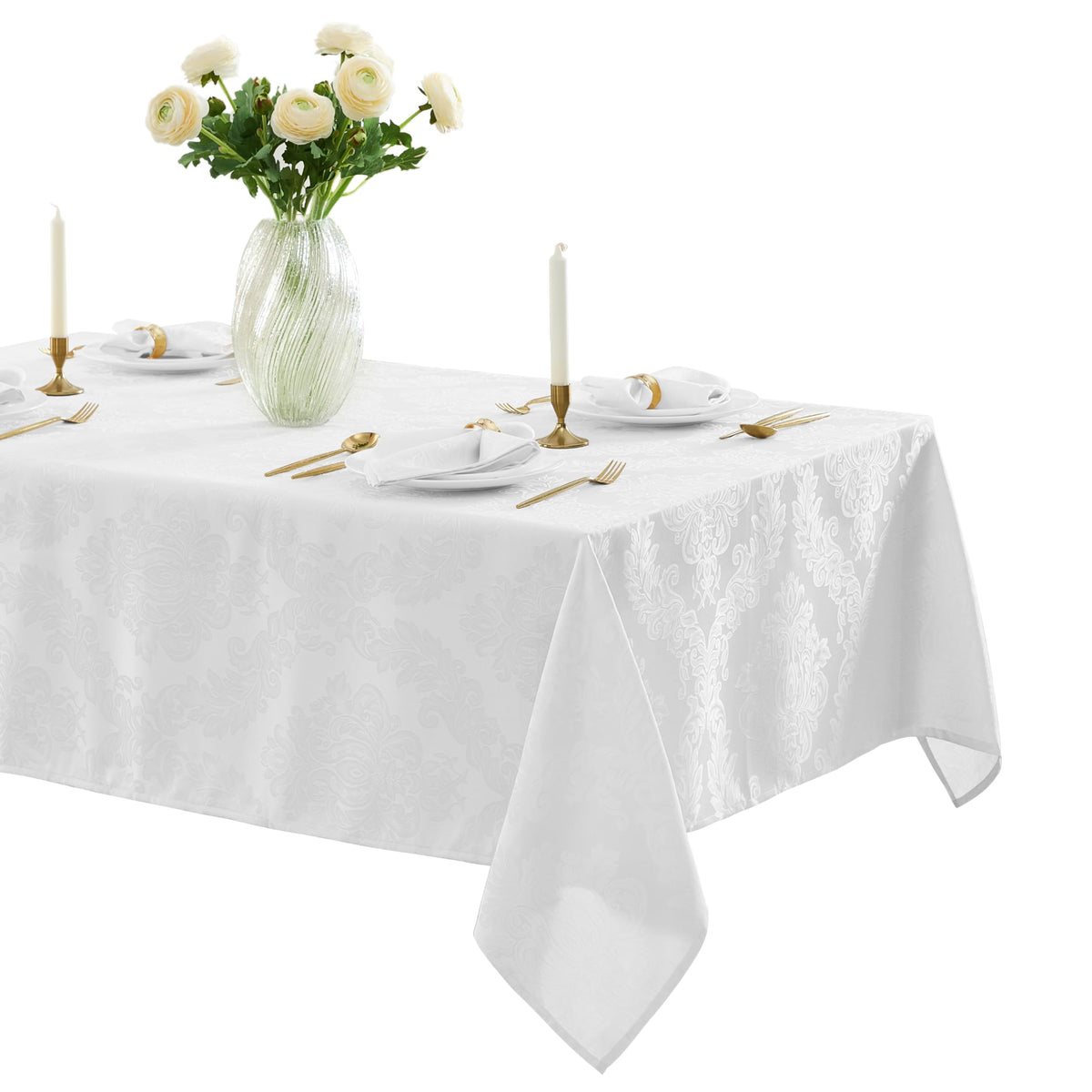 Newbridge Barcelona Luxury Damask Fabric Tablecloth, 100% Polyester, N ...