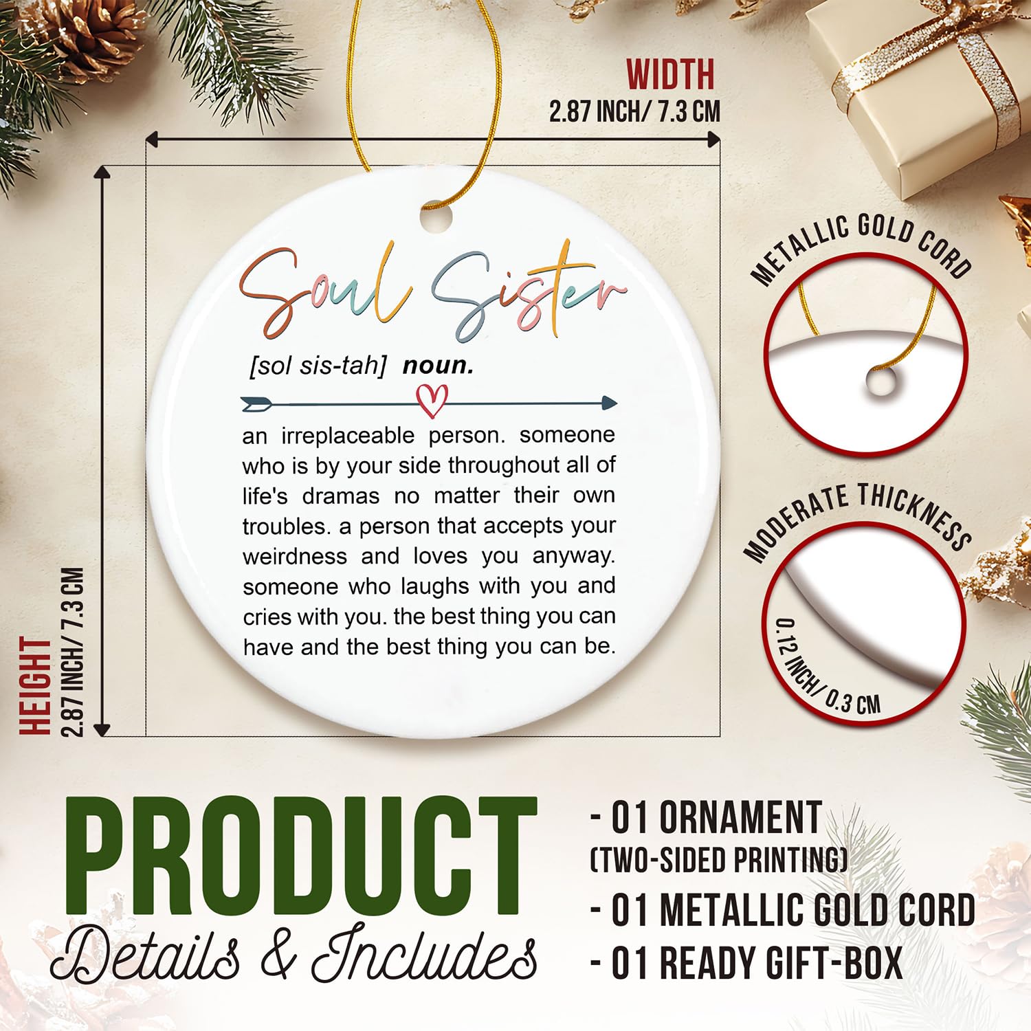 ZAGKOO Soul Sister Christmas Ornament 2025 - Soul Sister Gifts for Women, Best Friend Christmas Ornament, Friendship Gift for Be