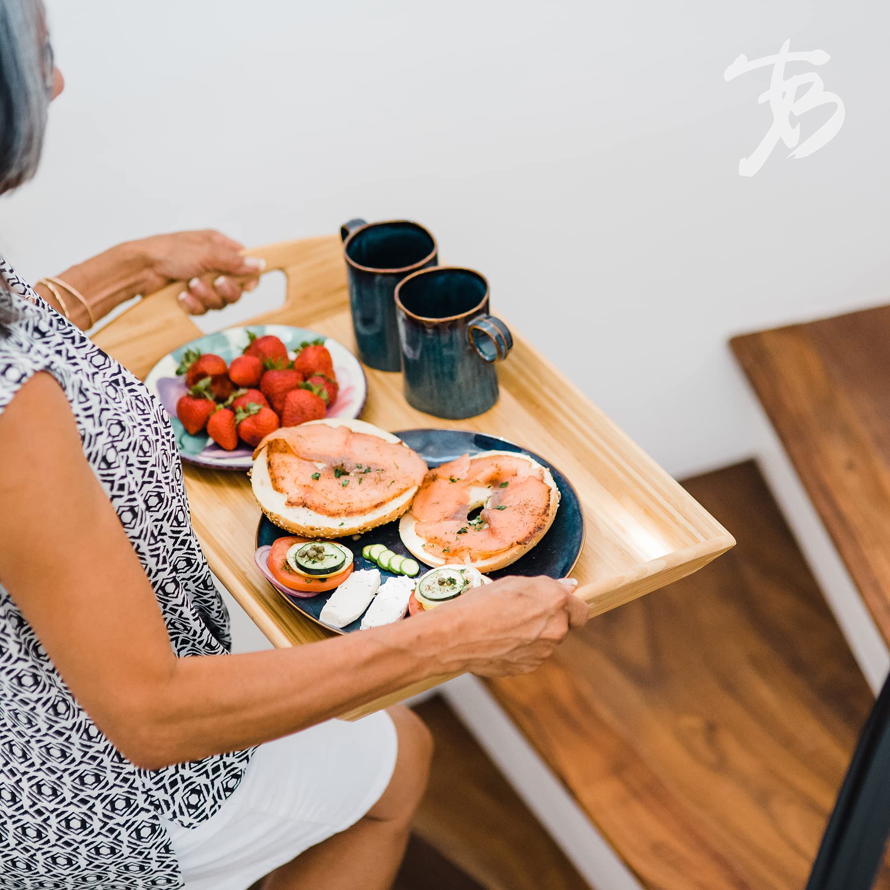 Totally Bamboo Butler'S Serving Tray With Handles, Decorative Tray For Ottoman Or Coffee Table, 23'' X 15''