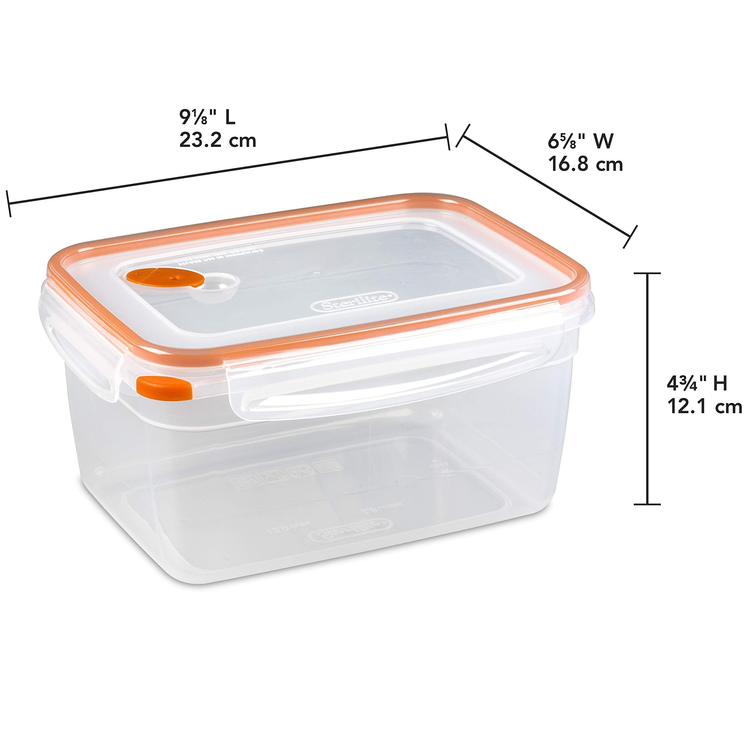 Sterilite Ultra-Seal 12 Cup Rectangle, Airtight Food Storage Container, Latching Lid, Microwave And Dishwasher Safe, Clear With
