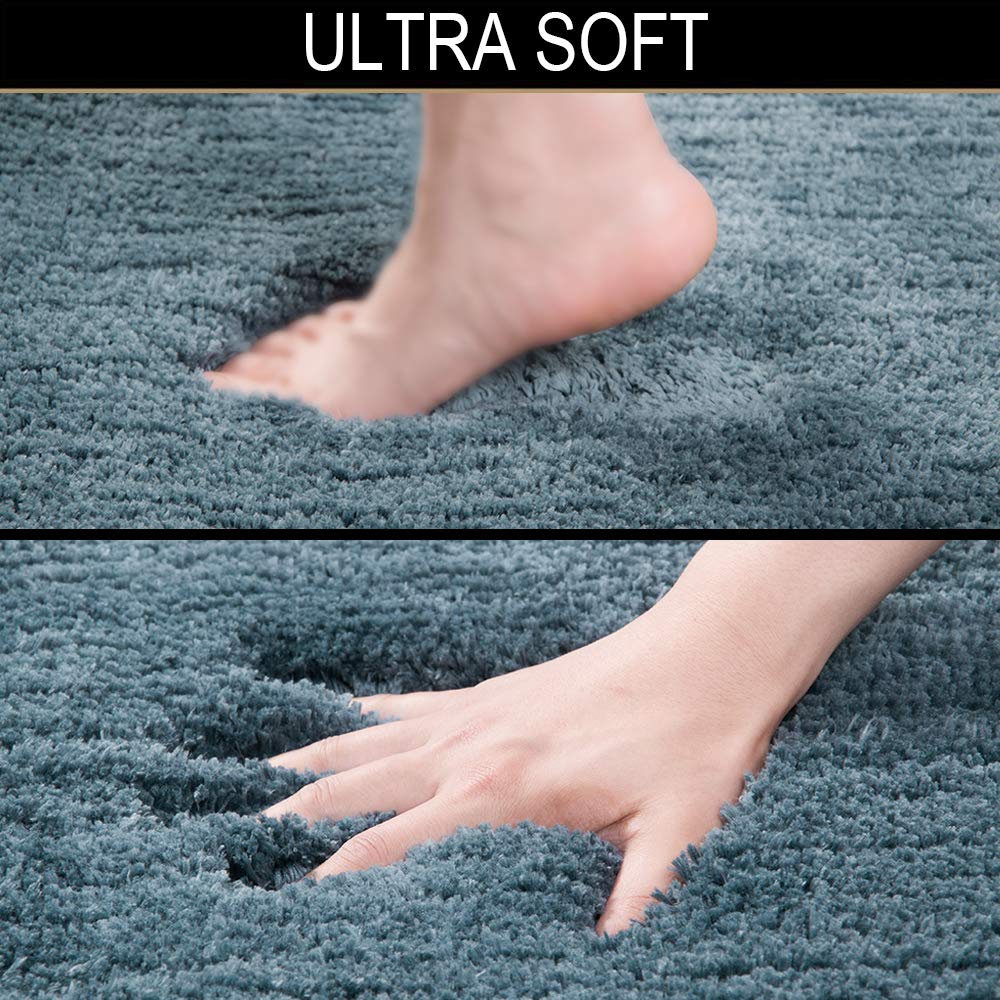 Walensee Shaggy 2 Piece Bath Rug Set (Slate) 20 X 24 U Shape Contour Rug & 20 X 32 Bathroom Rug Machine Wash/Dry Bath Mats For B