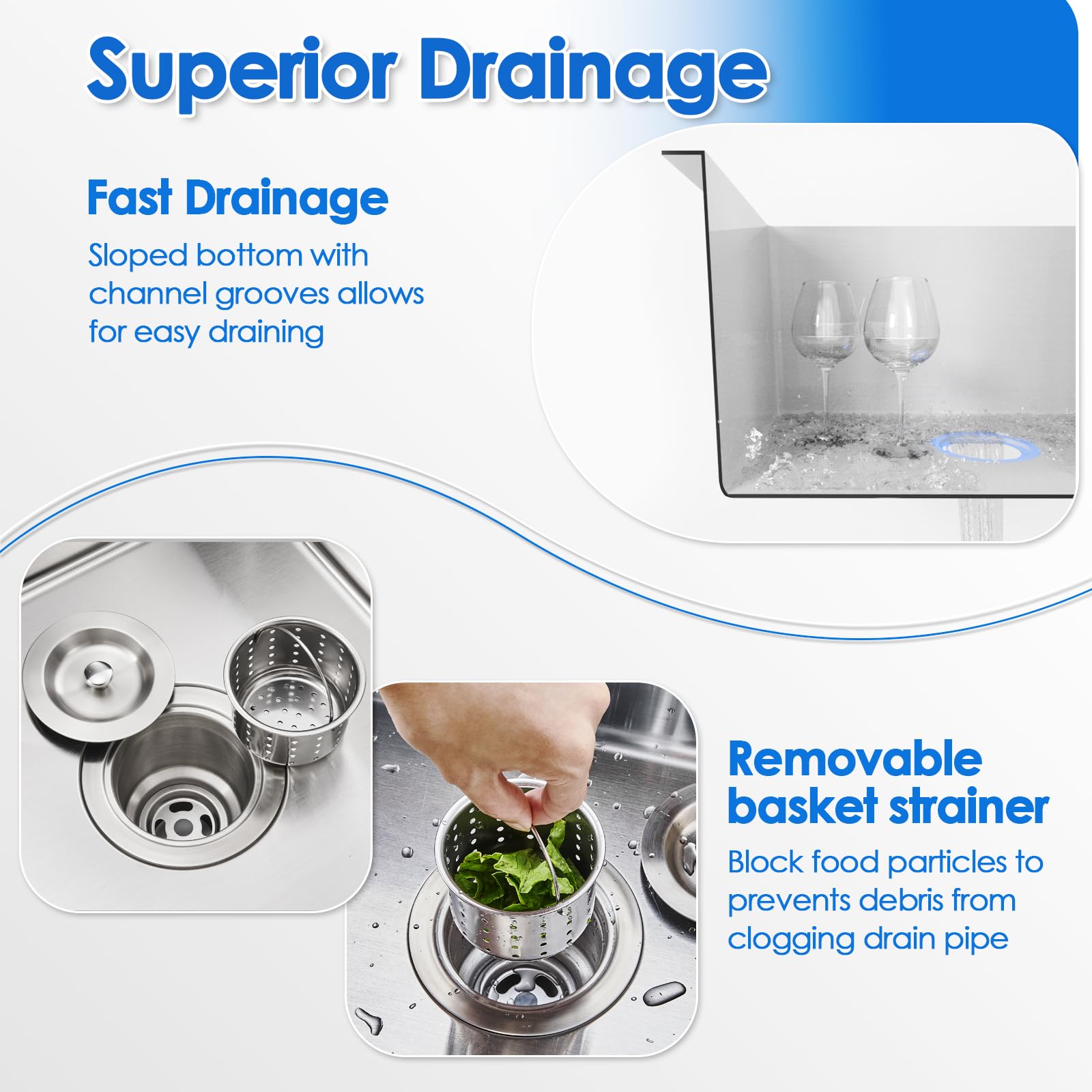 ROVOGO Drop-in 21.7 x 17.7 in. Stainless Steel Single Bowl 2-Hole Kitchen Sink  Top Mount Handmade Bar Prep Sink with Drain