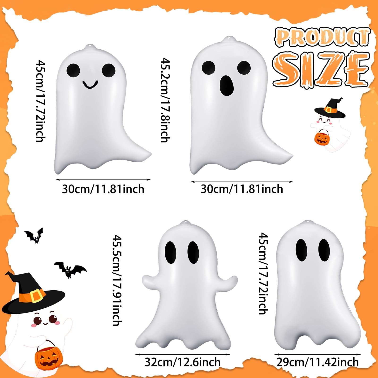 Leyndo 12 Pcs 17 Inch Halloween Inflatable Ghost Outdoor Decorations Large Inflatable Hanging Ornaments Blow up PVC Ghost for Ha