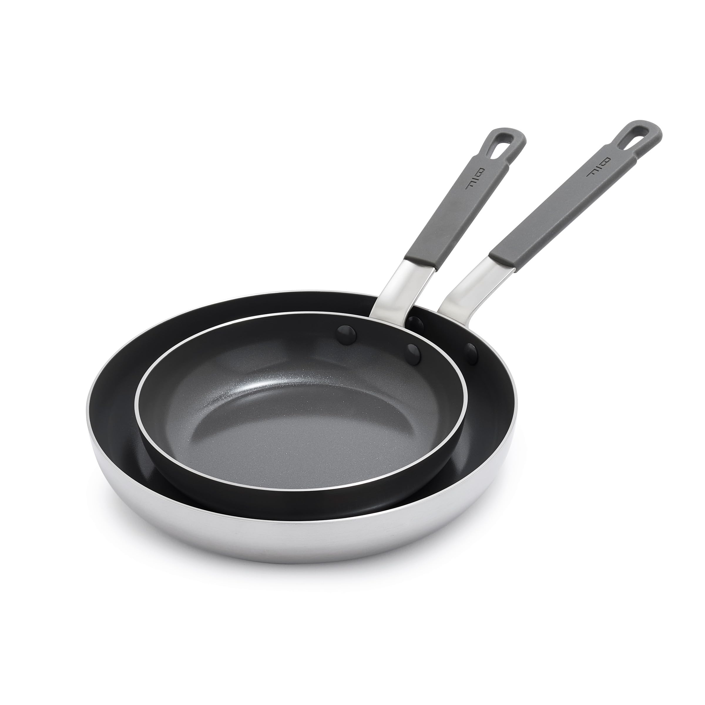 GreenPan x Bobby Flay Stainless Steel 8    & 10    Frying Pan Skillet Set, Professional Grade Tri-Ply, Multiclad, PFAS-Free Cera