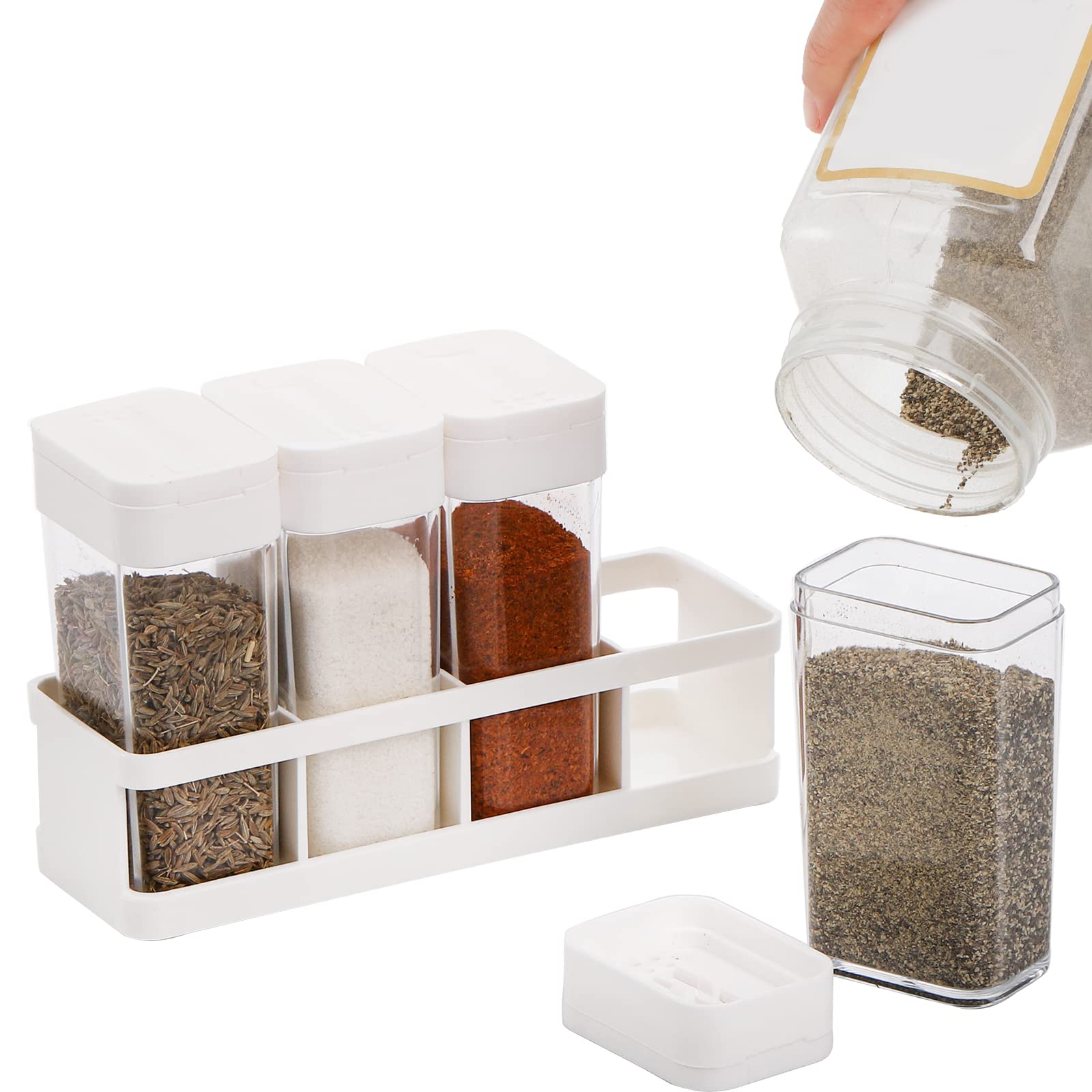 ZOOFOX 12 Pieces Spice Shaker Jars, Plastic Seasoning Shaker Box Set with Lid, Transparent Barbecue Storage Containers Spice Rac